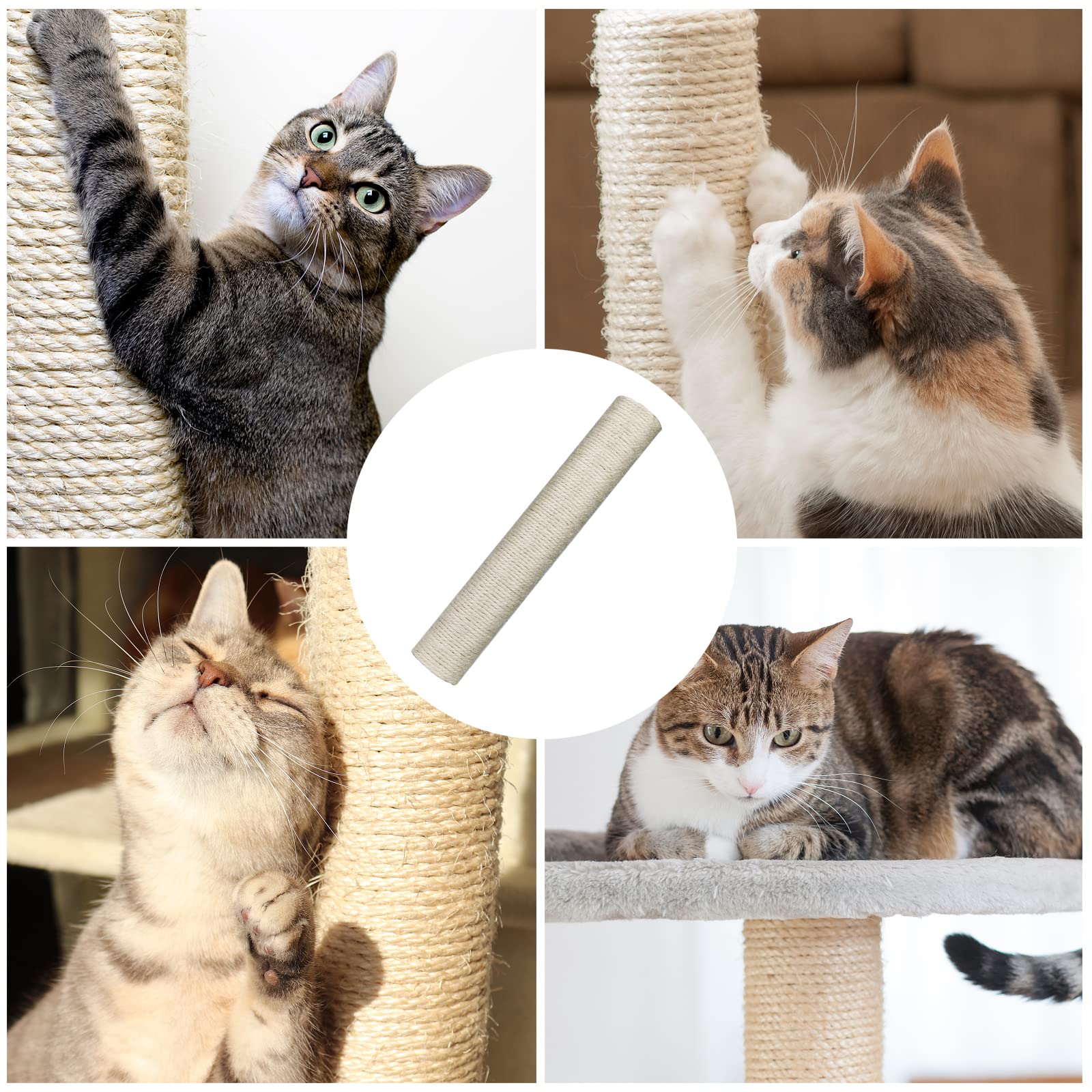 SAVITA 2 Piezas Rascador de Repuesto Gatos, 40cm Poste de Rascador de Árbol de Gato con 4 Tornillos M8 Postes de Repuesto de Sisal Natural para Gatitos Torre de Árbol de Gato
