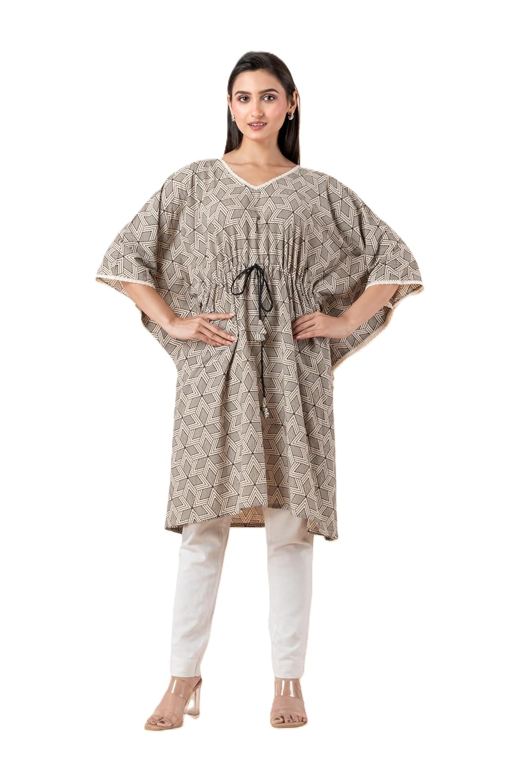 Jalpaibon Women's Printed Cotton Kaftan Dress | Loose Fit Lounge Wear | V-Neck Casual Maxi Nightwear with Drawstring Waist... - Review, Price and Buying Guide