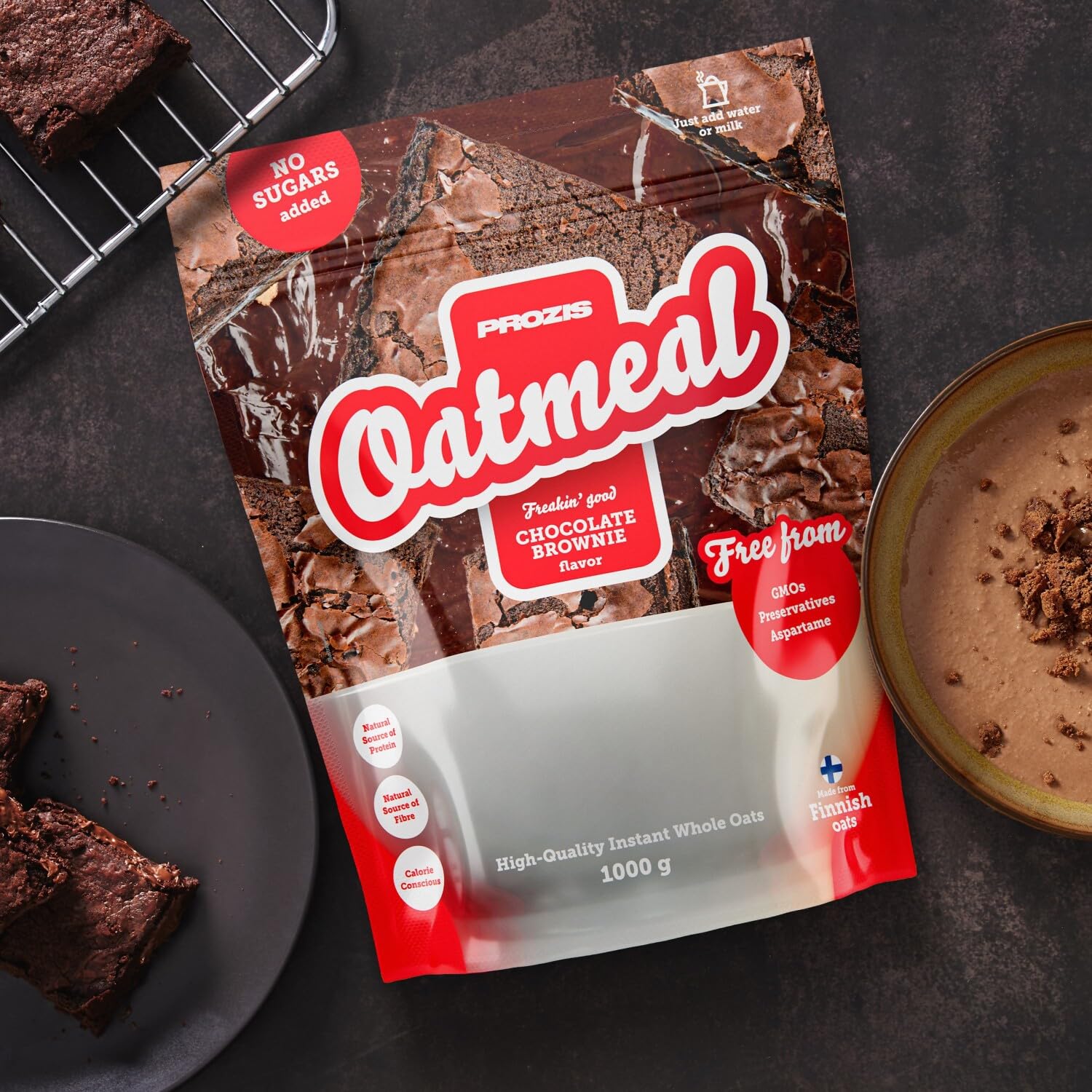 Prozis Oatmeal Avena Integrale 1000 g - gusto Brownie - 2