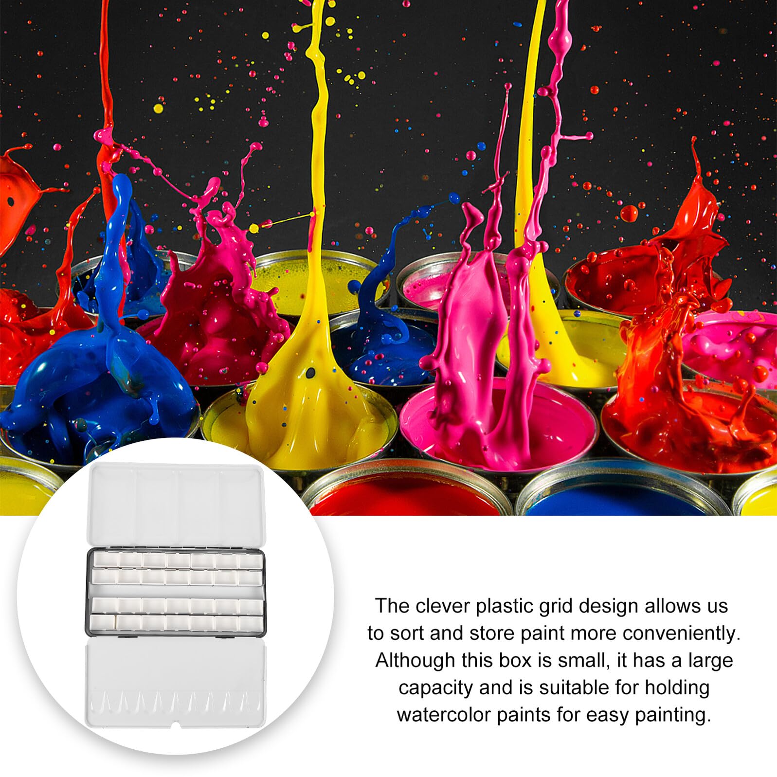 Boîte à Pigments Noire Légère et Portable en Fer et Plastique Grosse Capacité, Rangement Transport des Peintures Aquarelles