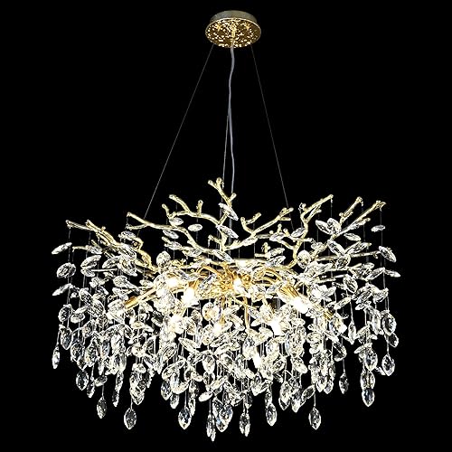 Miniatura 58 de Candelabro moderno de rama de árbol, 47.24 pulgadas, ramas de árbol de dinero, lámparas de cristal dorado, accesorios de iluminación colgantes