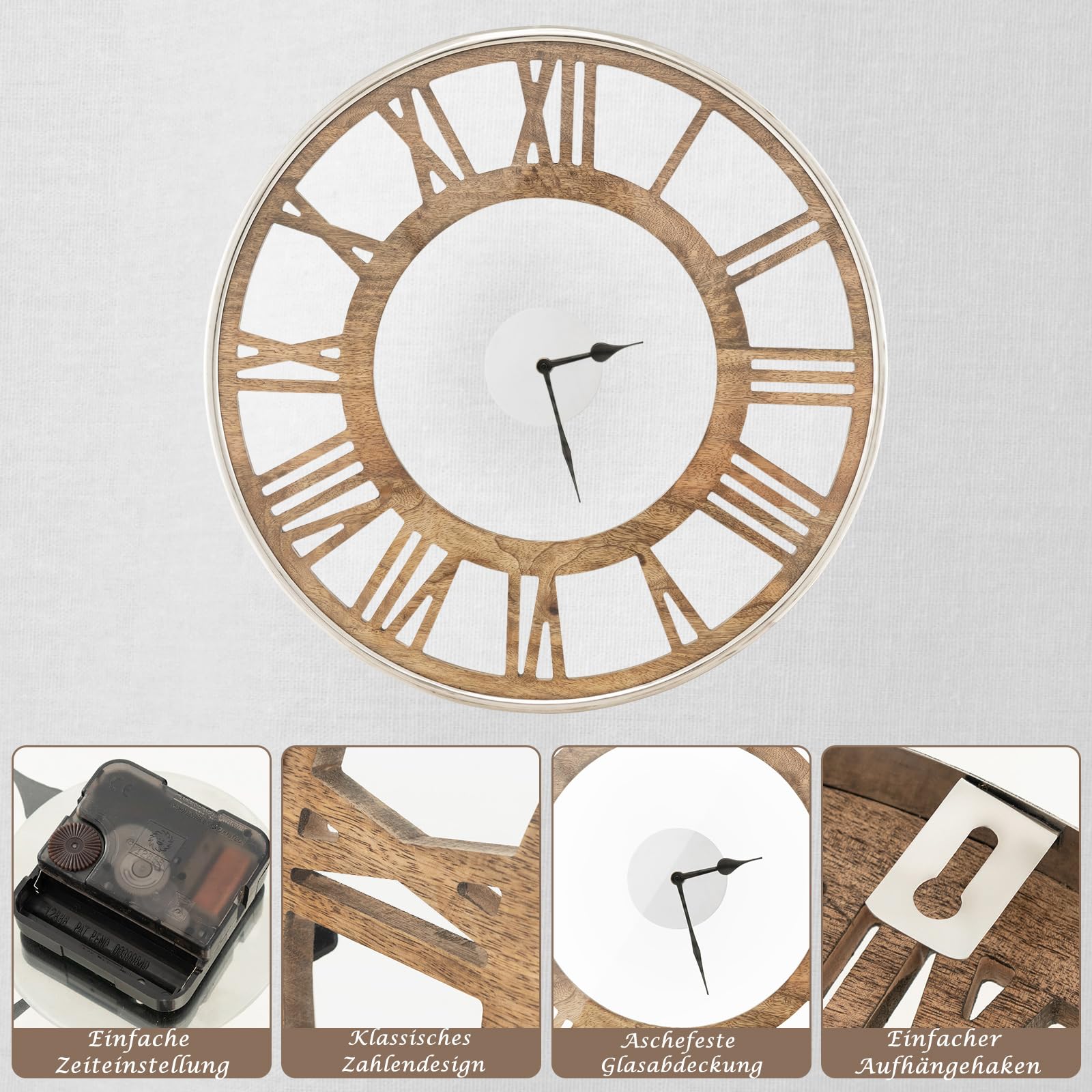 Runde Elefant-Wanduhr – Retro, Tickfreies Quarzwerk, 12 Zoll (30,5 Cm)