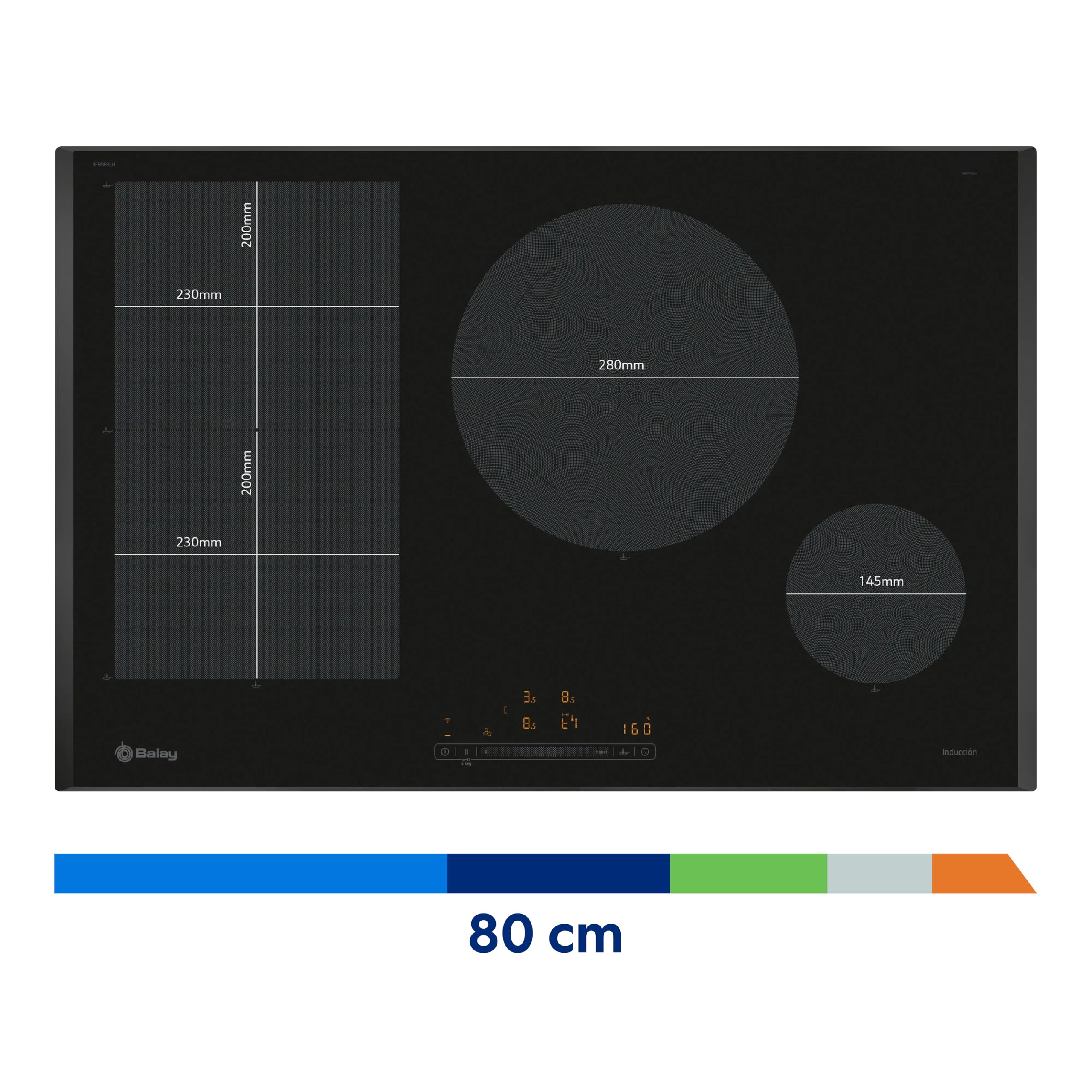 Balay, Placa de Inducción, 80 cm, 3 Fuegos, FlexInducción, negro, 3EB989LH | Combina una gran zona de 28 cm con la versatilidad de la zona FlexInducción.