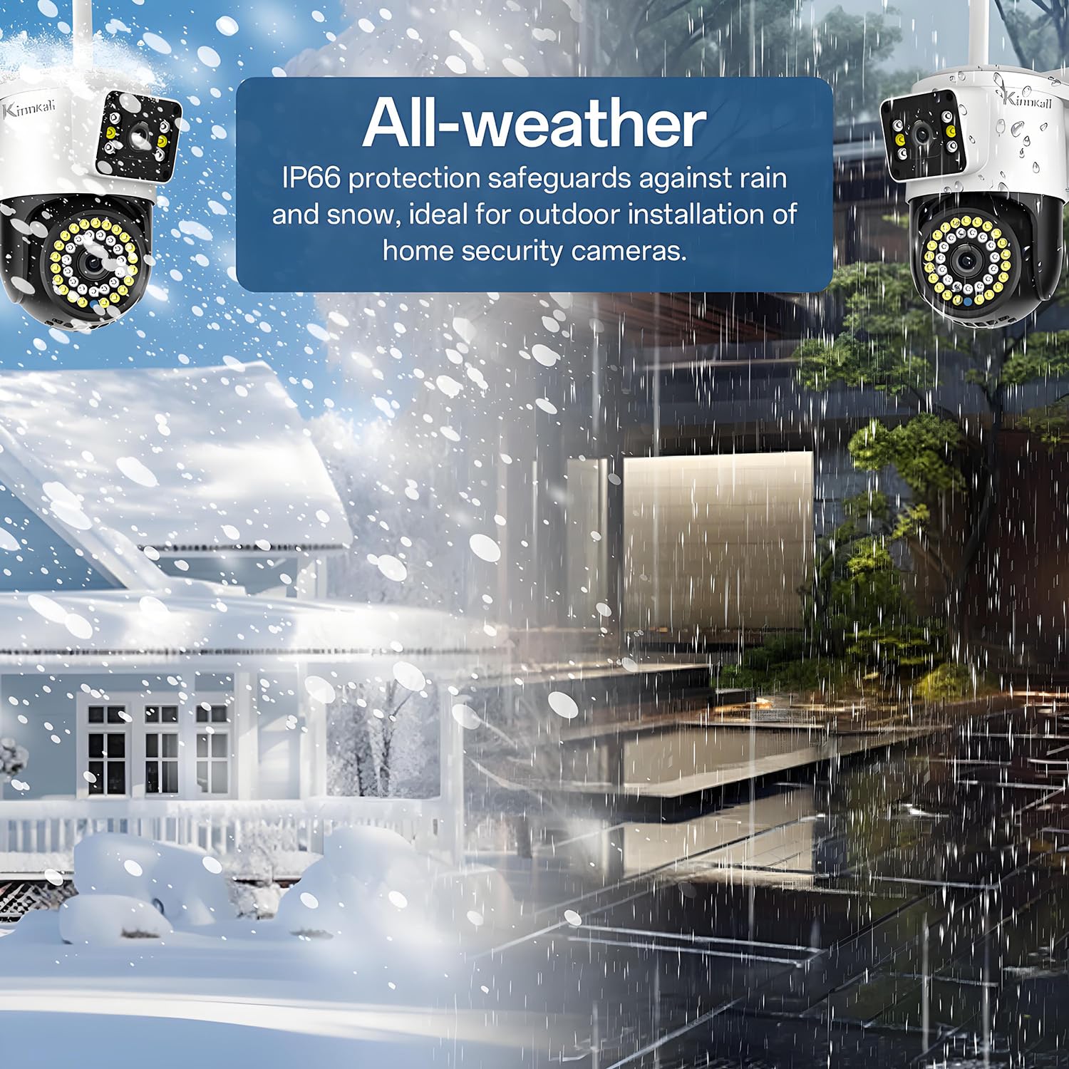 Telecamera WiFi per esterni con doppia lente per la sicurezza domestica, telecamera di sorveglianza wireless 2.4G, Motion Tracking, visione a 360°, audio a 2 vie, SD/Cloud,