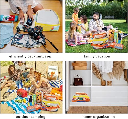 Miniatura 7 de Juego de 6 cubos de compresión para viajes, organizador de equipaje impermeable, juego de bolsas de almacenamiento lavables, cubos de embalaje