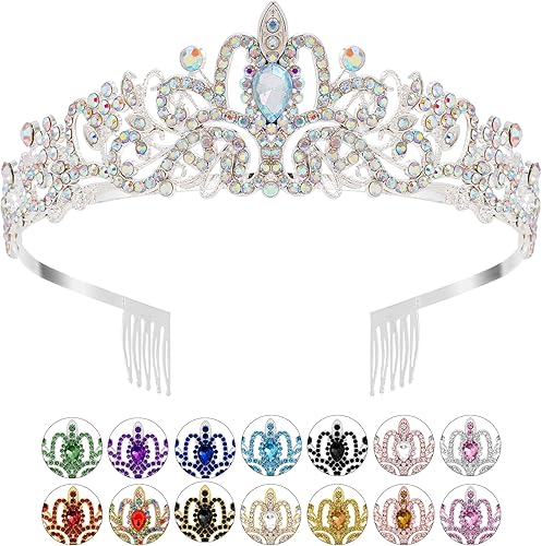 Colorida corona de princesa tiaras de cristal para mujer, diadema de feliz cumpleaños con peines para niña, decoración elegante de tocado para