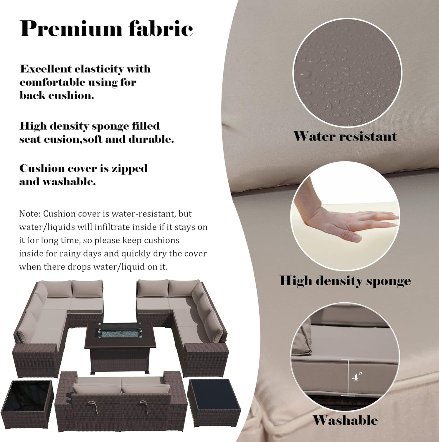 Gotland 13 Piece Large Outdoor Furniture Set, 10 Seater Wicker Patio Furniture Set, All Weather Deck Wicker Conversation Set with 43" Fire Pit Table has 10 Sofa Seats, 2 Coffee Tables and 4" Cushion’ : Patio, Lawn & Garden