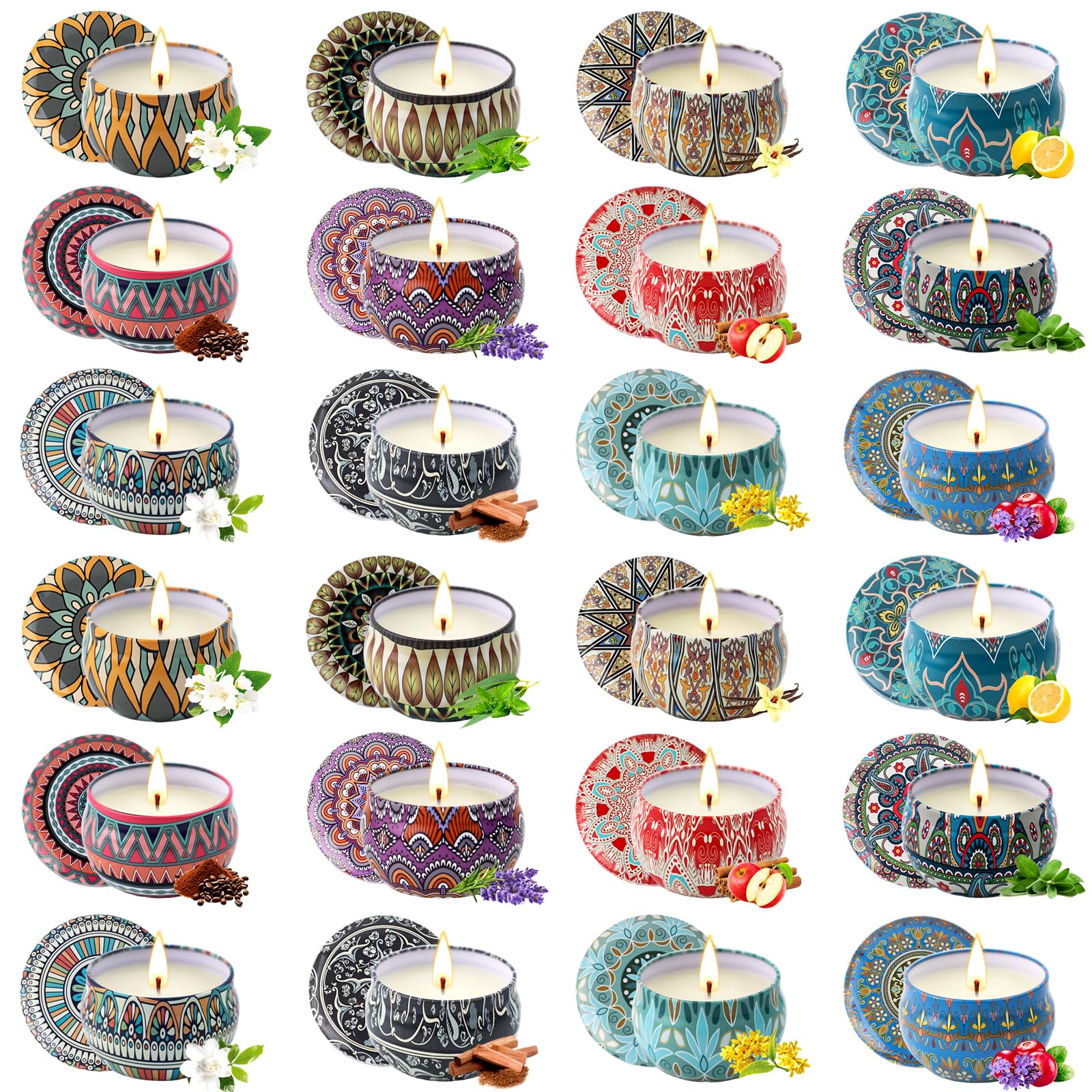 Gifts for Women, 24 x 70 g Scented Candles Gift Set for Women, Soy Wax Aromatherapy Candles for Christmas, Party, Birthday, Mother's Day, Valentine's Day, Bathroom, Yoga