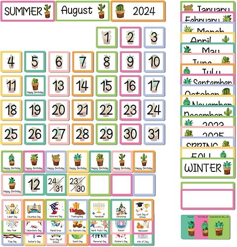 Miniatura 9 de Calendario mensual de aula con 89 tarjetas para niños suministros escolares en casa tema arcoíris