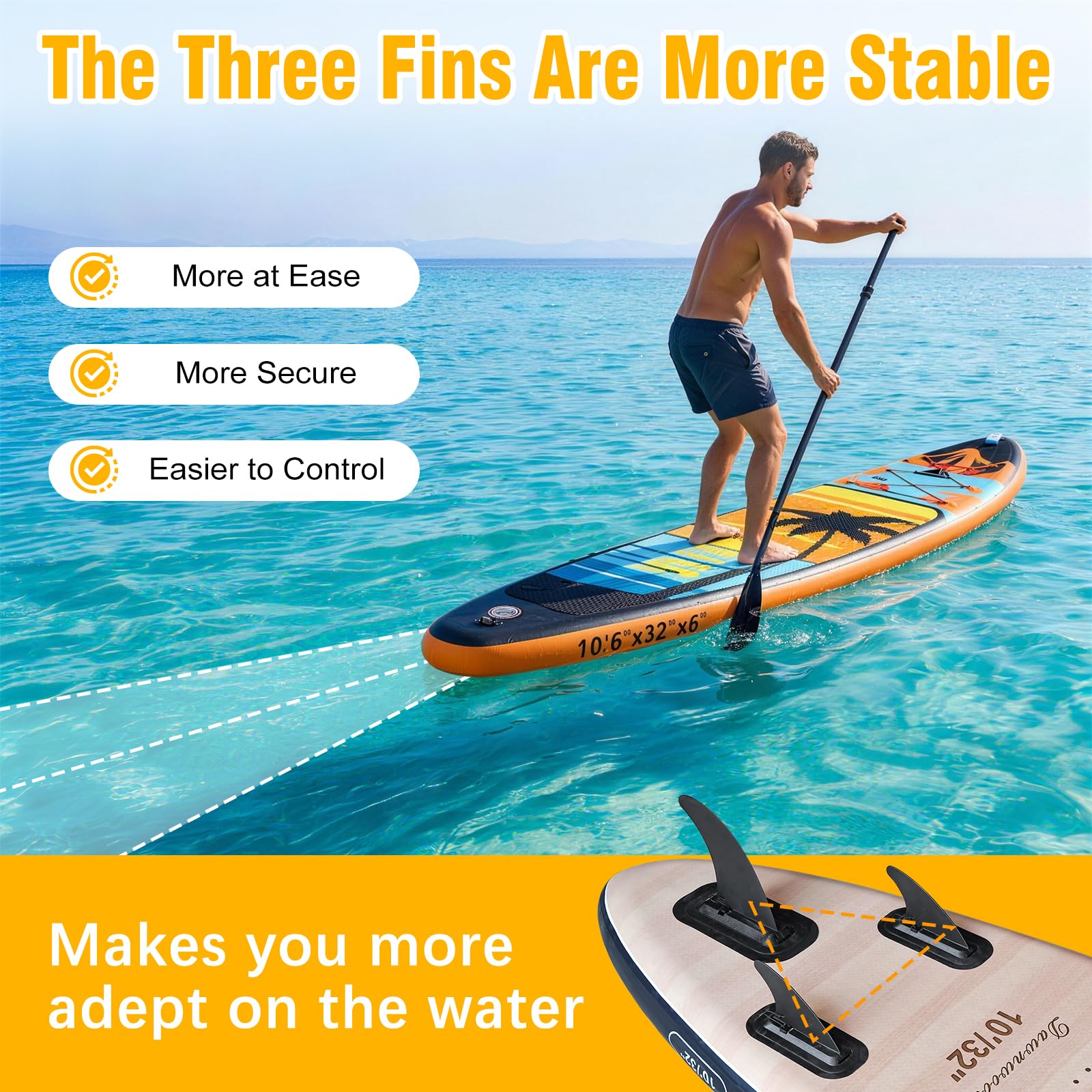 Tavola Da Surf Gonfiabile Adulto,320CM Gonfiabili Sup con Accessori: Pagaia, Pompa,Pinne di Pesce *3,Capacità Carico di 135 KG,Plus Tavola Sup Per Adatto Surfisti Tutti i Livelli