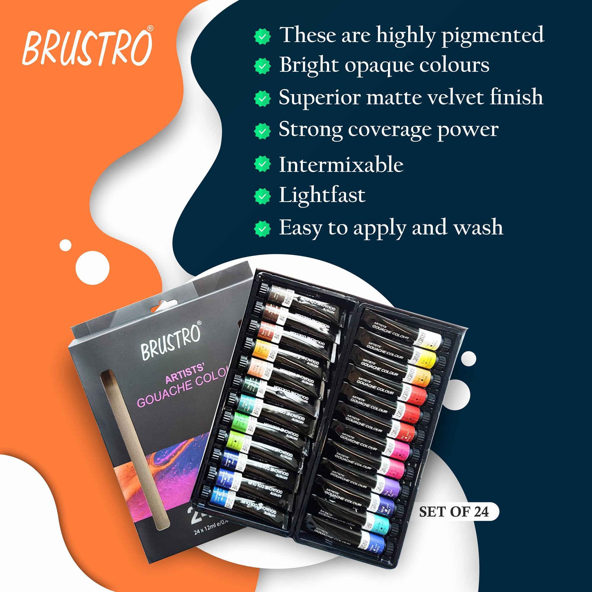 BRUSTRO Artist's Gouache Colour | Set of 24 Colors X 12ml Tubes |Perfect for Watercolor paper,Infinite Blending,Non-Toxic,Highly Pigmented,Ideal for Professional Artists,Graphic Designers,Illustrators — Amazon image 4