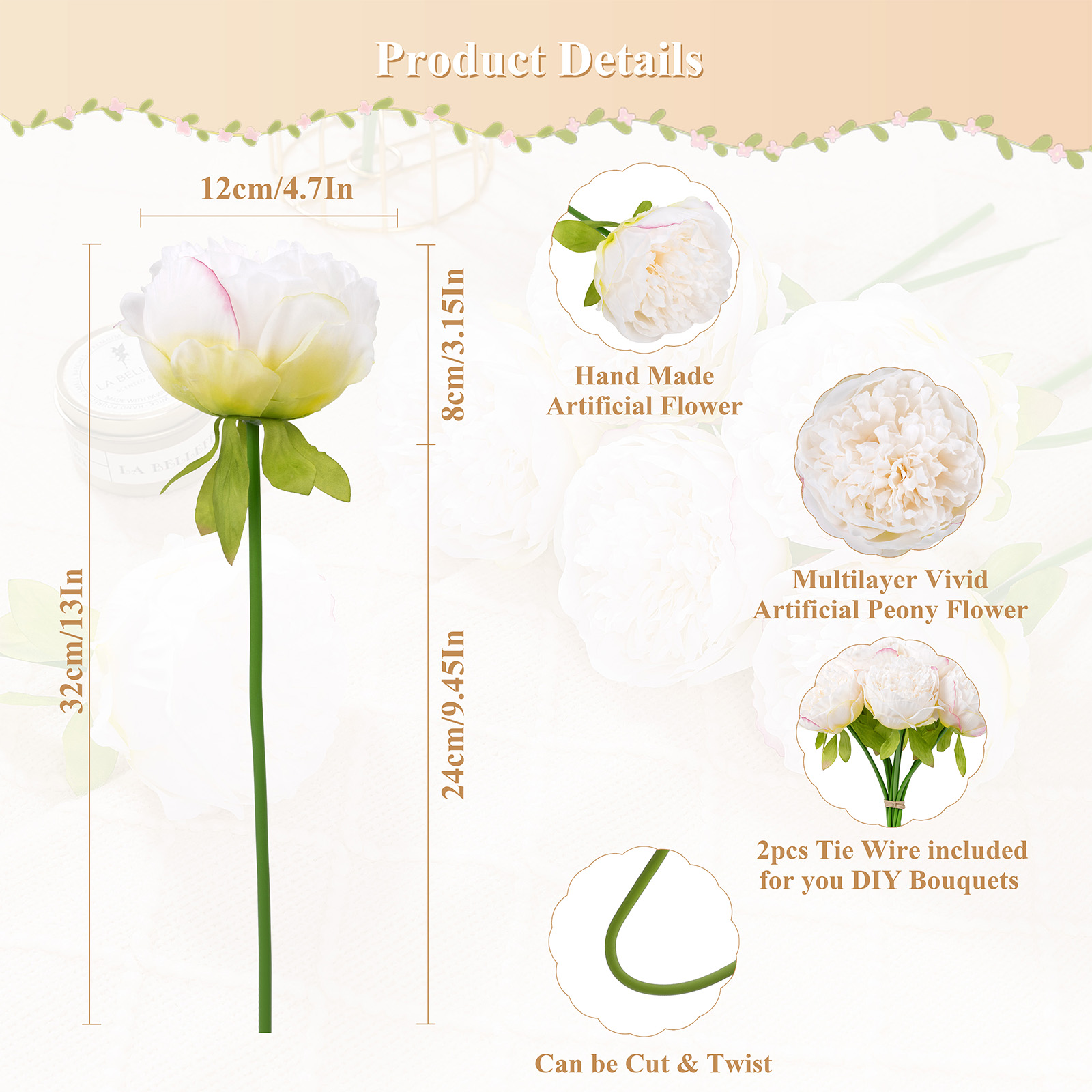 Amazon.com: U'Artlines 2 Bouquet 10 Heads Artificial Peony Silk