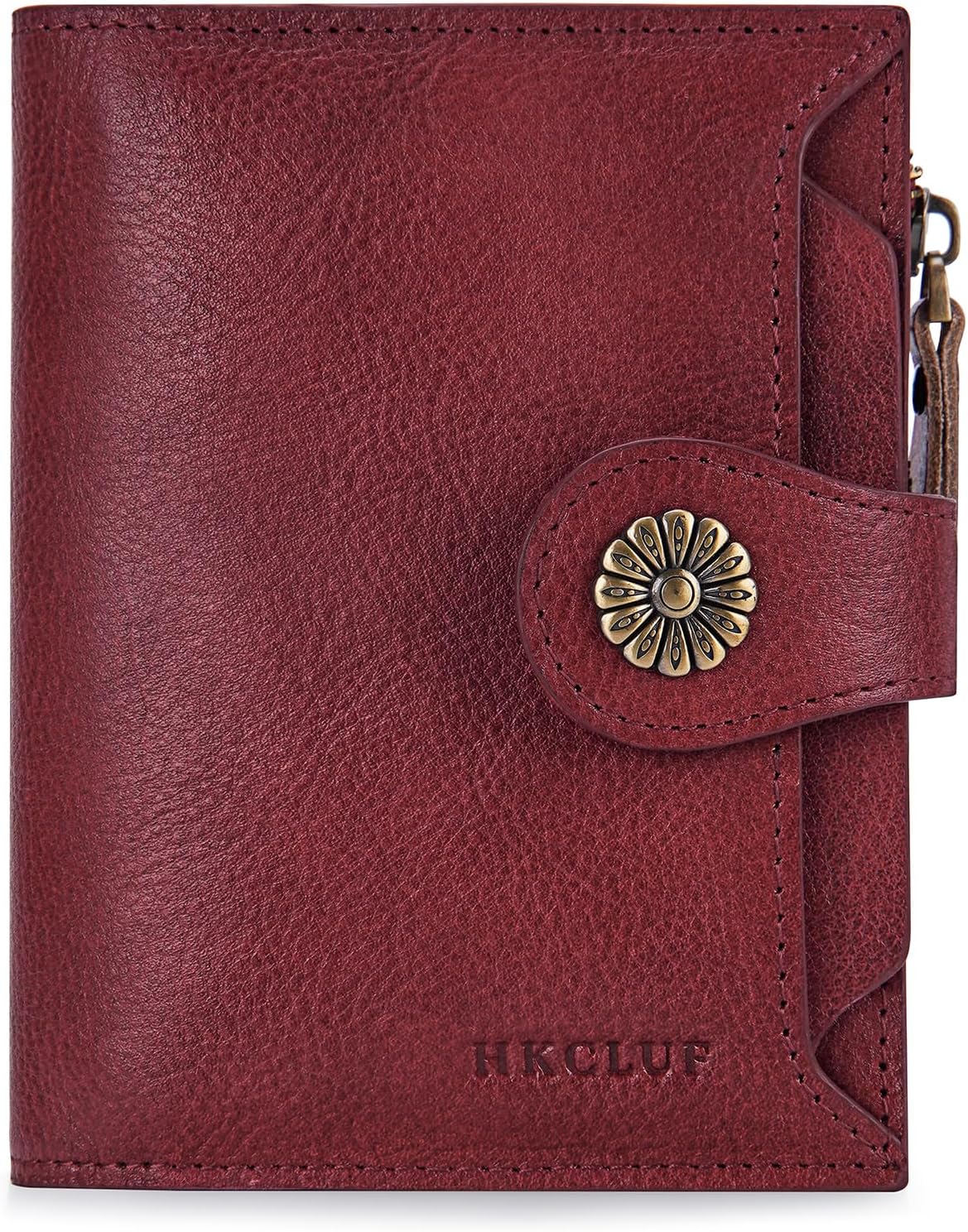 HKCLUF Wallet Women,Small Genuine Leather Bifold Wallet Womens,RFID Blocking Wallet for Women Card Holder Purse With Removable ID Window(red)