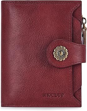 HKCLUF Wallet Women,Small Genuine Leather Bifold Wallet Womens,RFID Blocking Wallet for Women Card Holder Purse With Removable ID Windowred