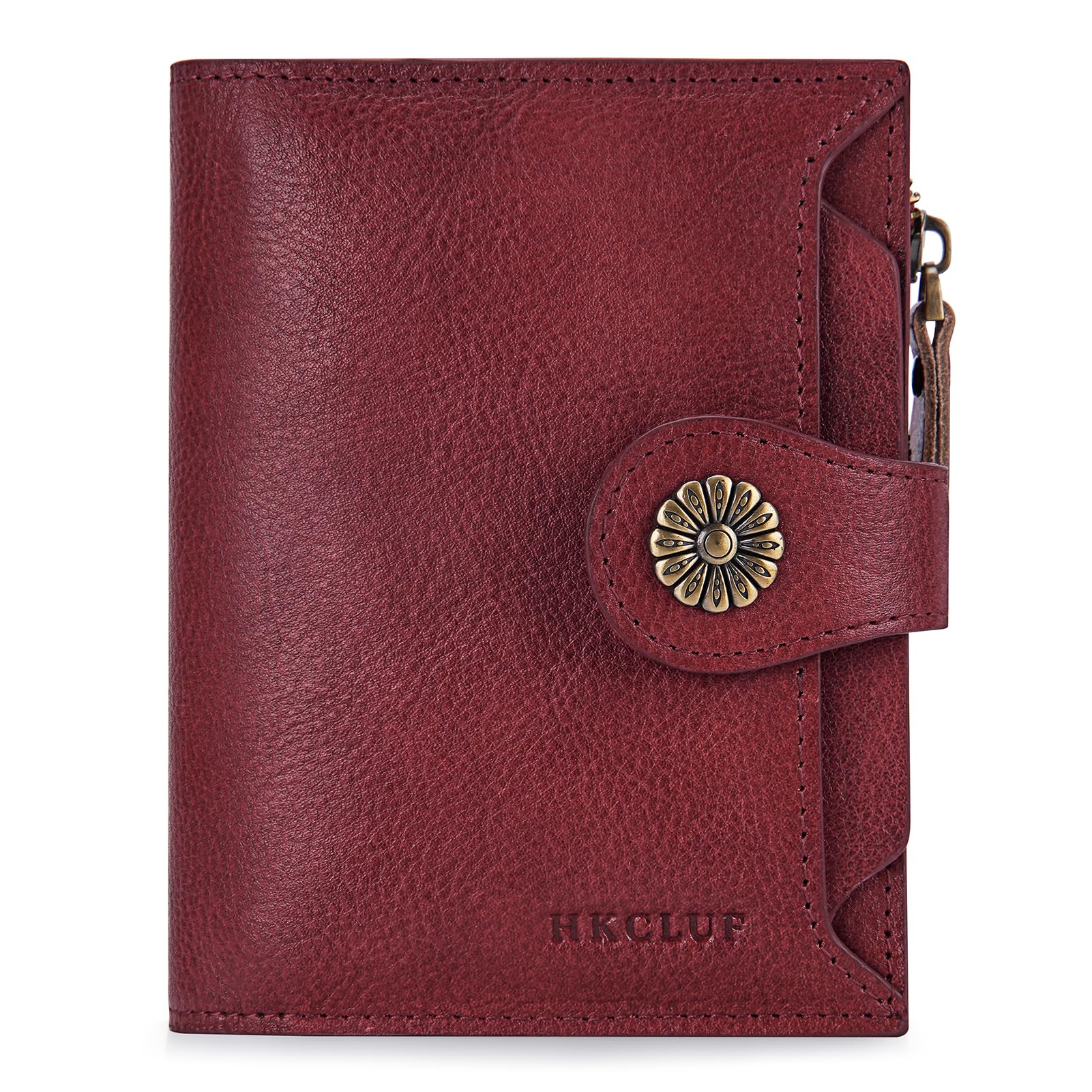 HKCLUF Wallet Women,Small Genuine Leather Bifold Wallet Womens,RFID Blocking Wallet for Women Card Holder Purse With Removable ID Window(red)