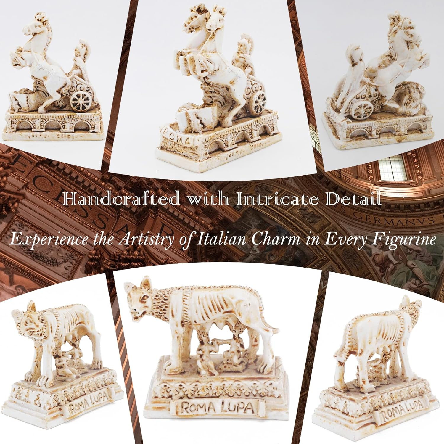 Italian Rome Decorations Colosseum Leaning Tower of Pisa Rome Wolf Desktop Decor Ornament Gift Ancient Arena Amphitheatre Roman Tanks Building Sculpture Set of 4