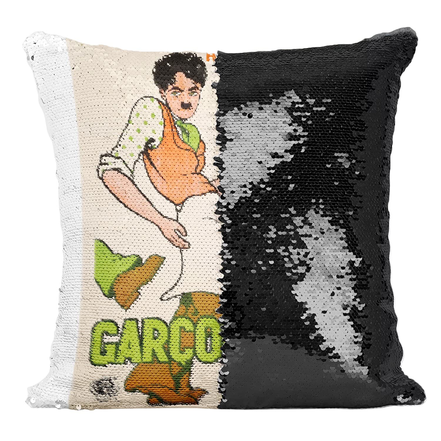 Housse Coussin Sequin Charlie Chaplin | Finition Premium Paillettes Noir Vintage