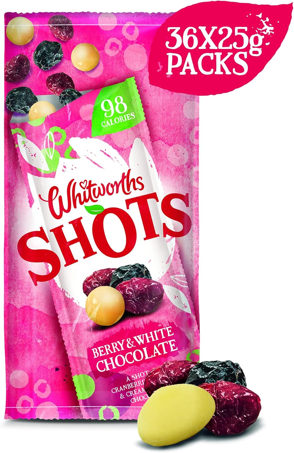 Whitworths Shots Berry & White Chocolate 36 X 25g Yummy Fruit