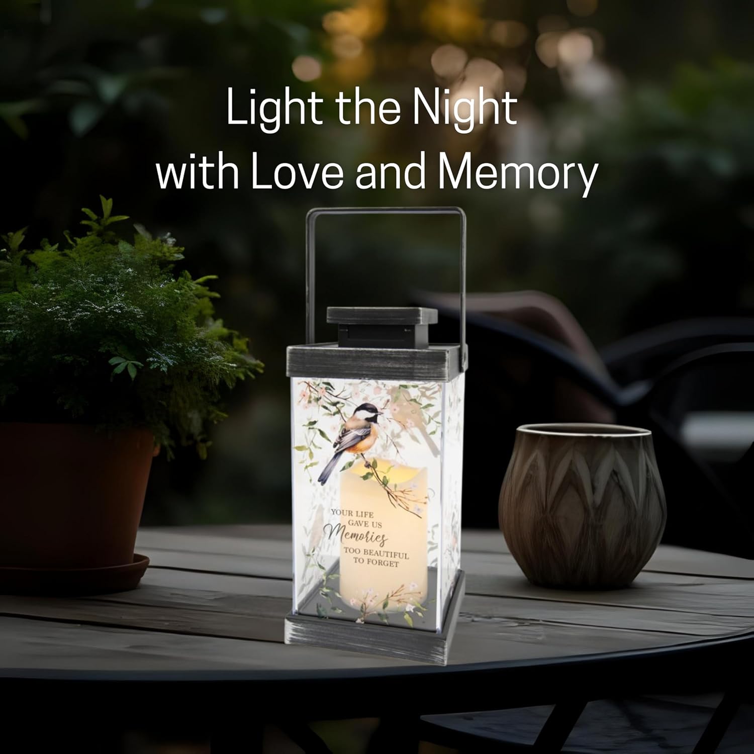 The Bridge Collection Decorative LED Memorial Lantern - Your Life Gave Us Memories Inspirational Lantern with Chickadee Bird Design - Perfect Sympathy or Remembrance Gift