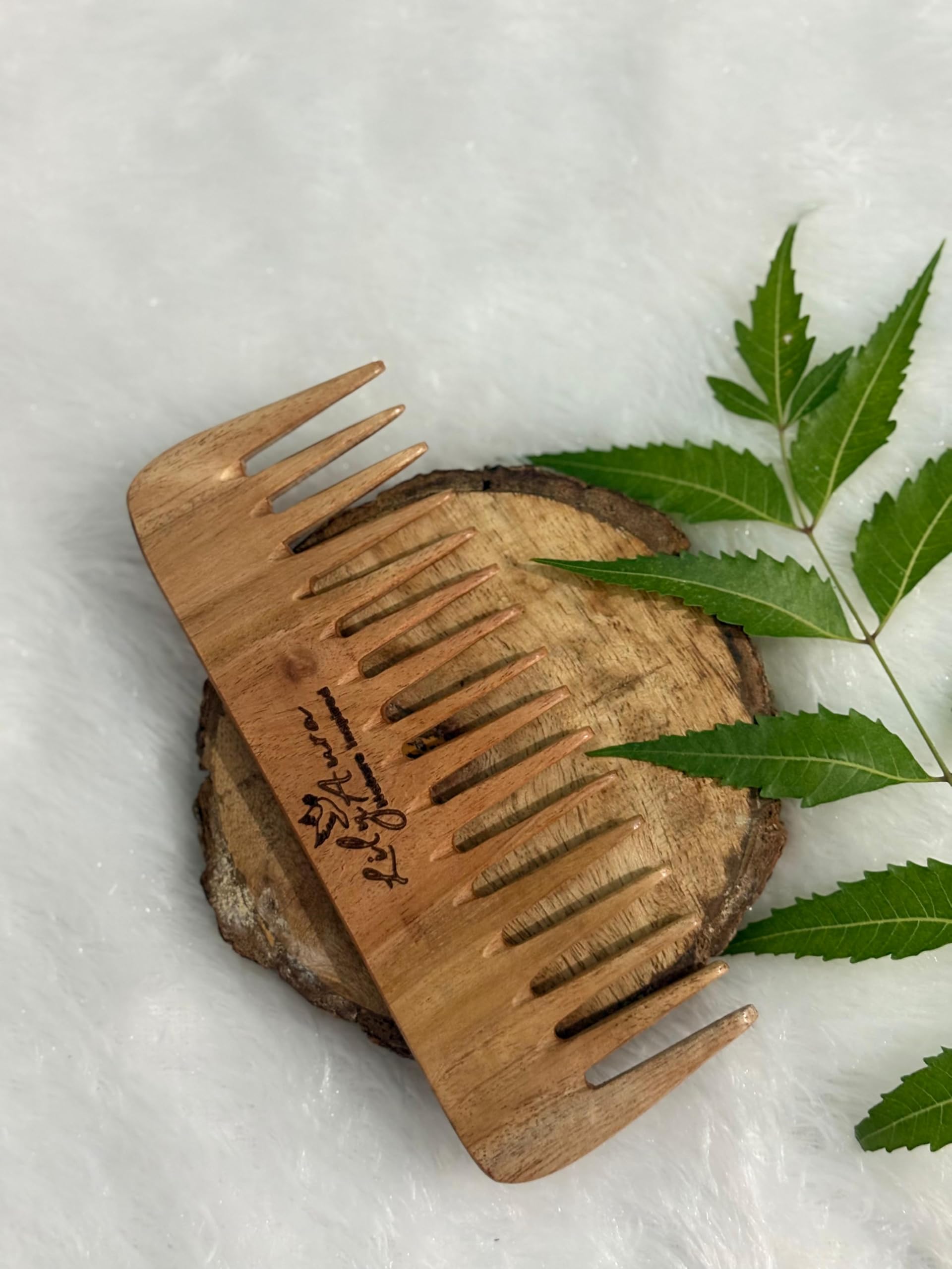 Neem Detangler Comb Large | 100 Percent Pure Himalayan Neem Wood | Handmade | Smooth Finish | Antibacterial Antifungal | Static Free Hair Care | Natural Grooming Tool (28g)-image-36