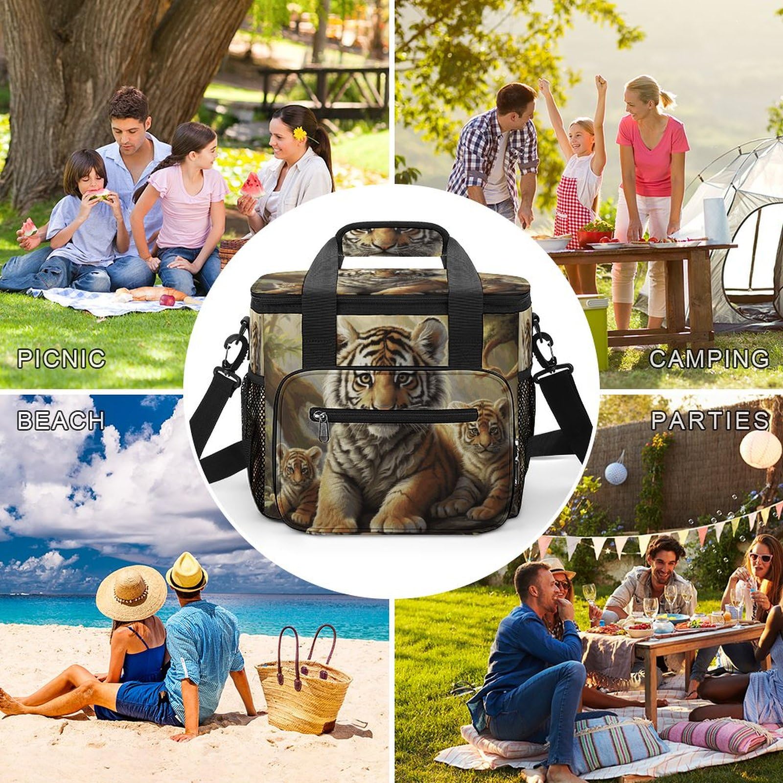 Jungle Tigers, borsa termica con stampa di grande capacità, a prova di perdite, per picnic, viaggi e avventure all'aria aperta