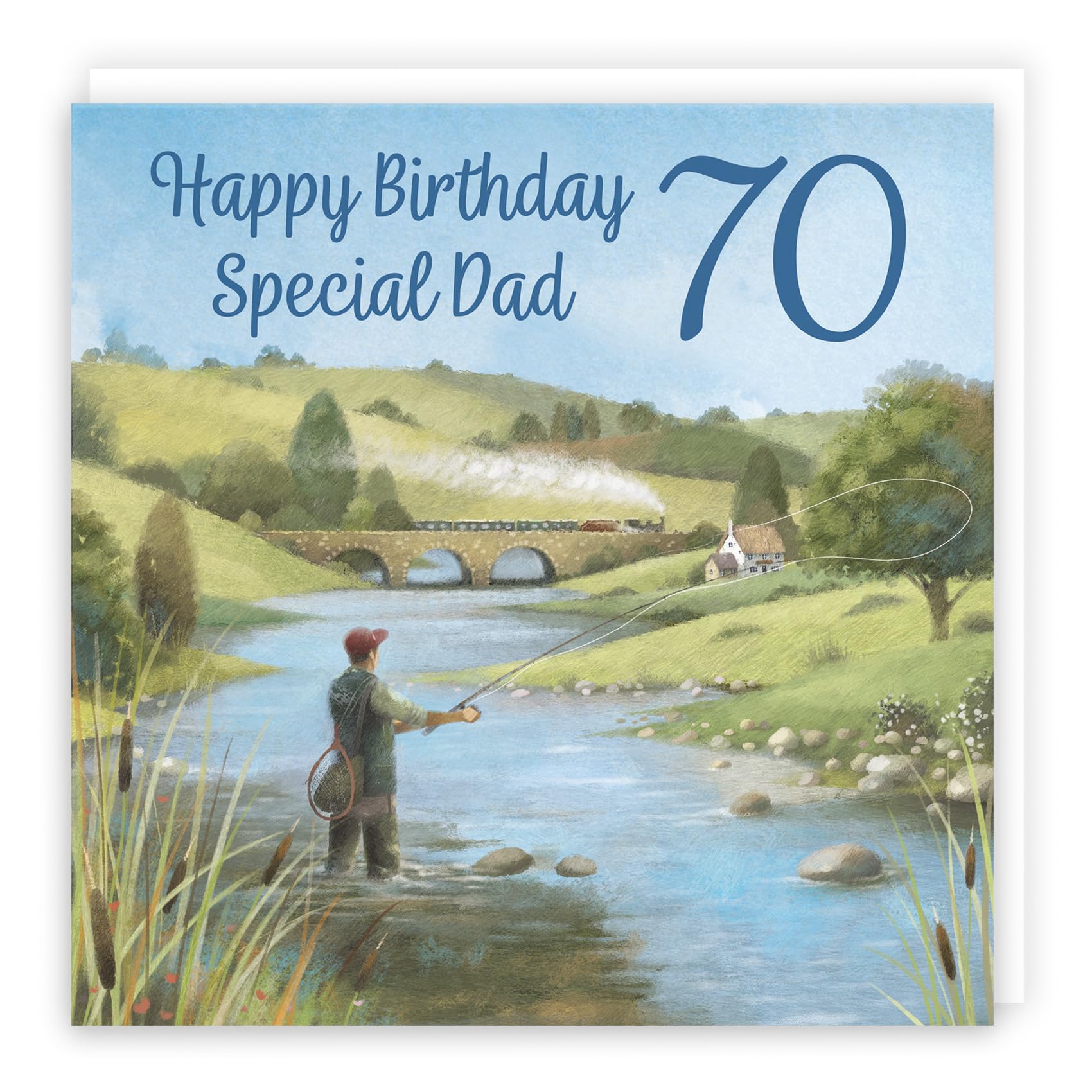 Hunts England Geburtstagskarte Zum 70. – Motiv: Narrowboat-Landschaft, Hochwertige Karte Für Besondere Freunde