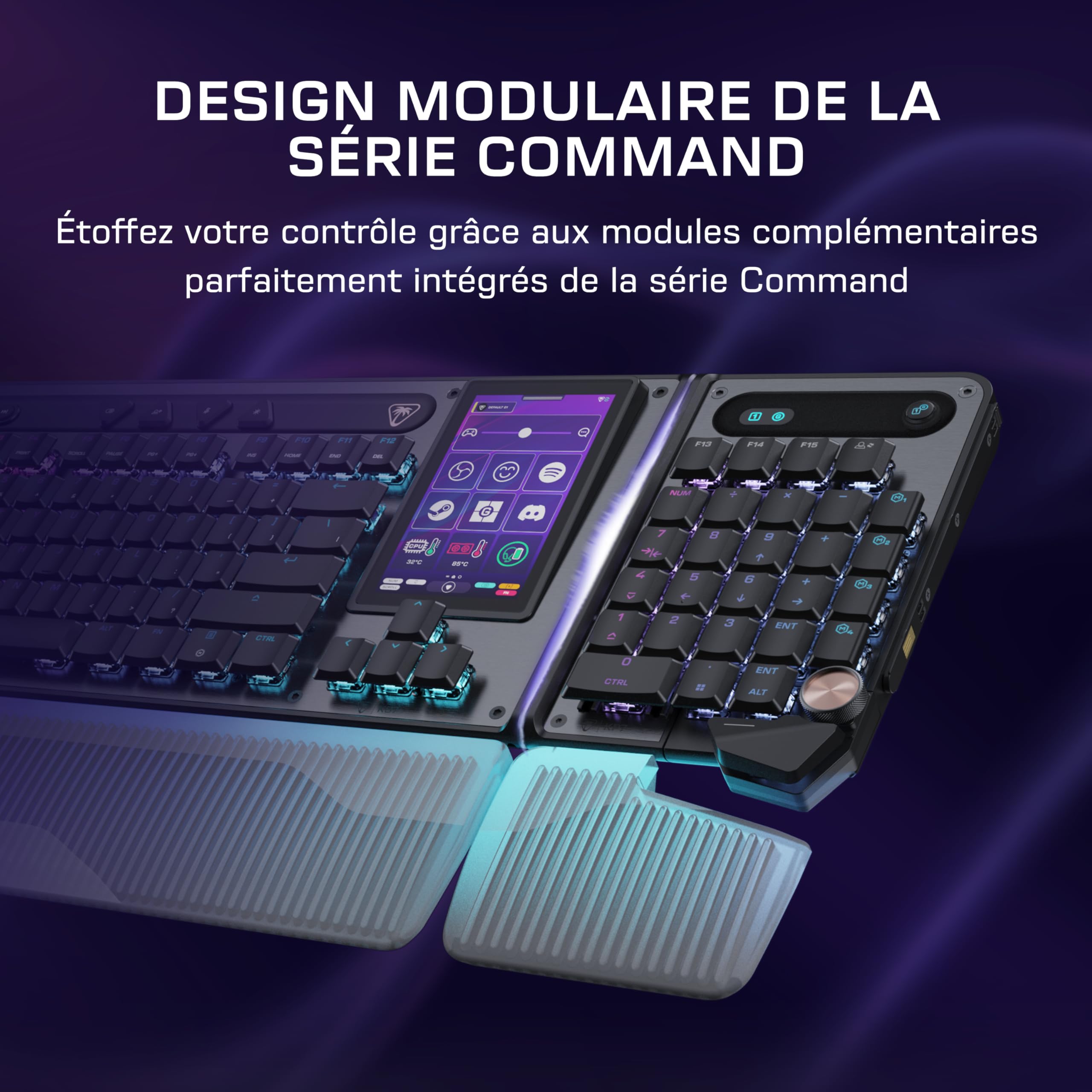 Turtle Beach Command Series KB7 TKL Clavier Gaming Filaire avec écran Tactile Display 4,3", Touches Titan discrètes à Effet, Capuchons de Touches PBT Double Frappe et Rails modulaires - (FR AZERTY)