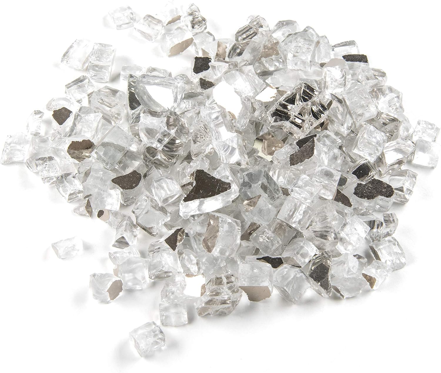 One Stop Outdoor (40 Pounds) 1/2" Premium Silver Metallic Reflective Bulk Fire Glass, Tempered for Fire Pit & Fireplace (Silver)