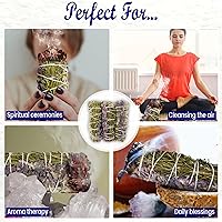 Vista 7 de Kit de manchas de salvia para la limpieza de energía negativa, hogar y creación de la energía de la felicidad, palitos de salvia con romero