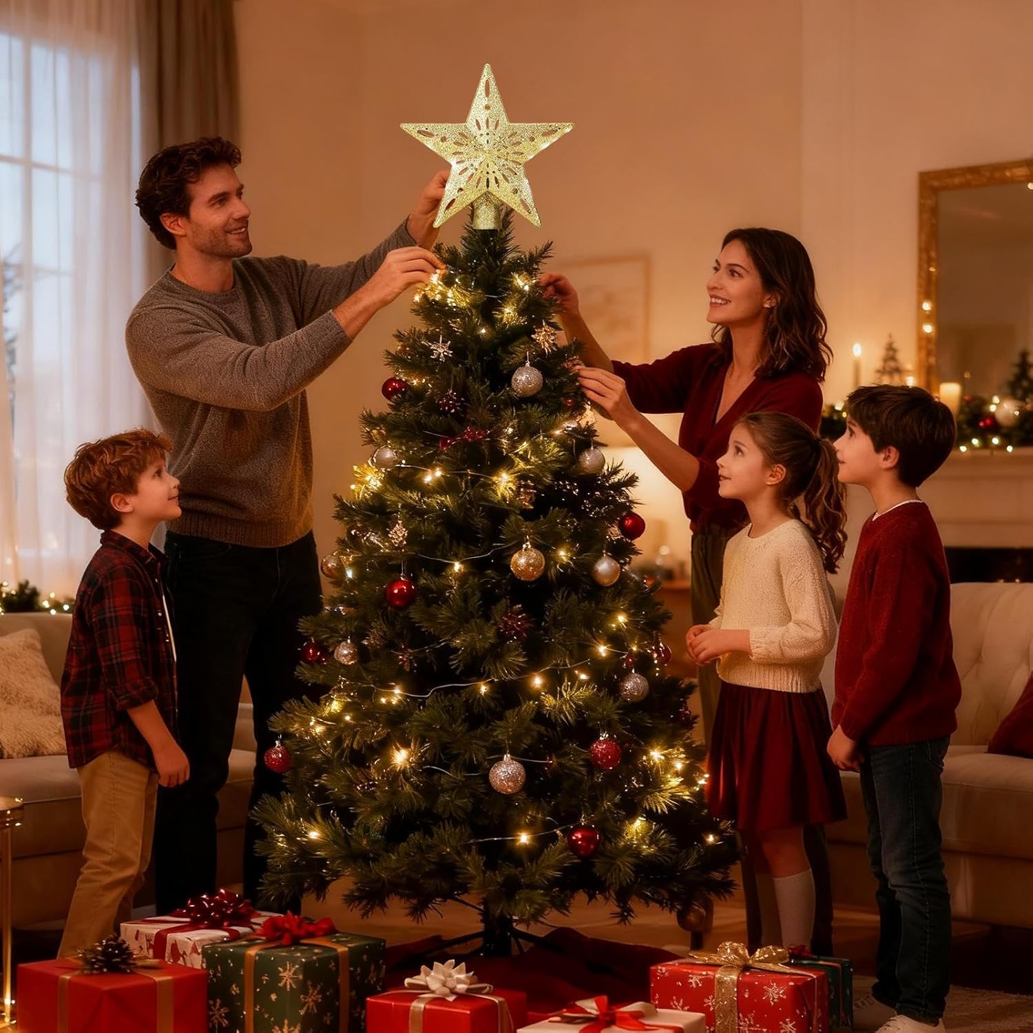 Christmas Tree Topper Star, Lighted Tree Ornament for Seasonal Decorating with Led Glow, Abs Construction with 450 G Build, Great for Apartment Church Group Events Living Room Setups Bedroom Displays