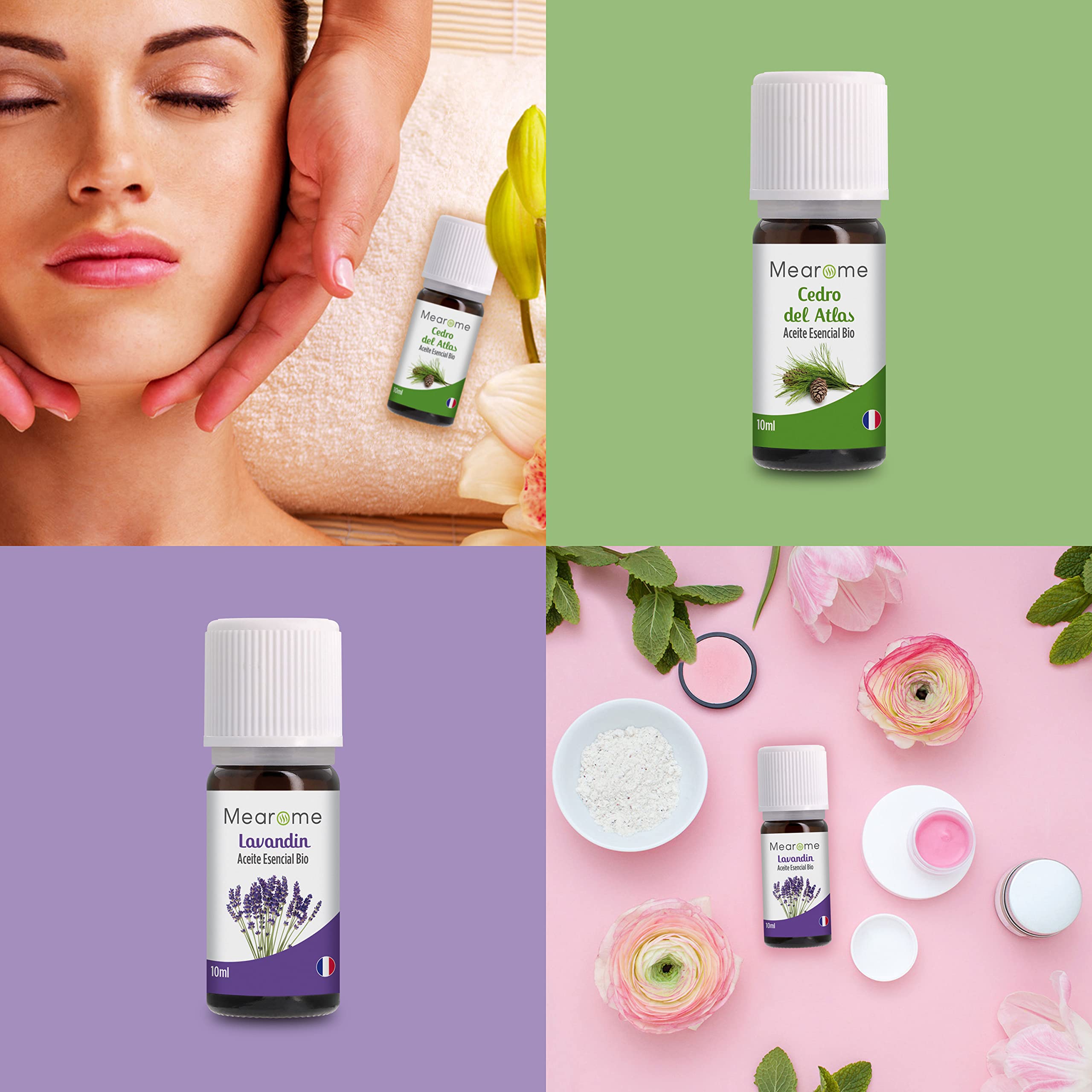 Set de Aceites Esenciales 100% Naturales Bio | Para Humificador Difusor, Aromaterapia | Menta, Eucalipto, Cedro de Atlas, Citronela, Naranja, Limón, Lavandín, Ravintsara | Mearome Fabricado en Francia