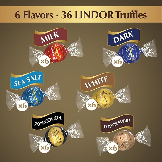 Lindt LINDOR Deluxe Assorted Chocolate Candy Truffles Gift Box, 15.2 oz., Full Size