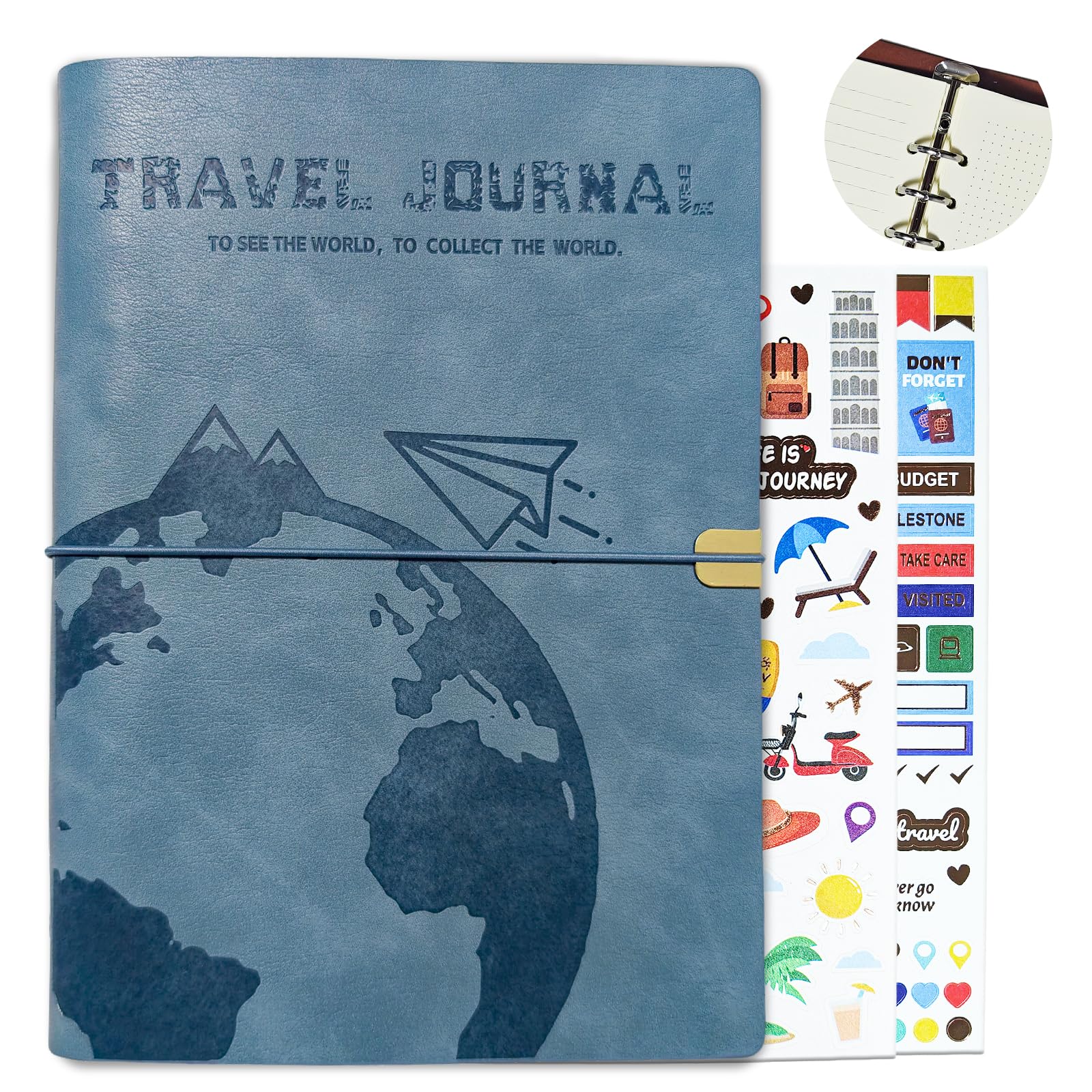 GoShambar Travel Journal for Women Men, Leather Travel Scrapbook Notebook & Adventure Book Travel Planner Memory Diary, Travel Gifts (Blue)