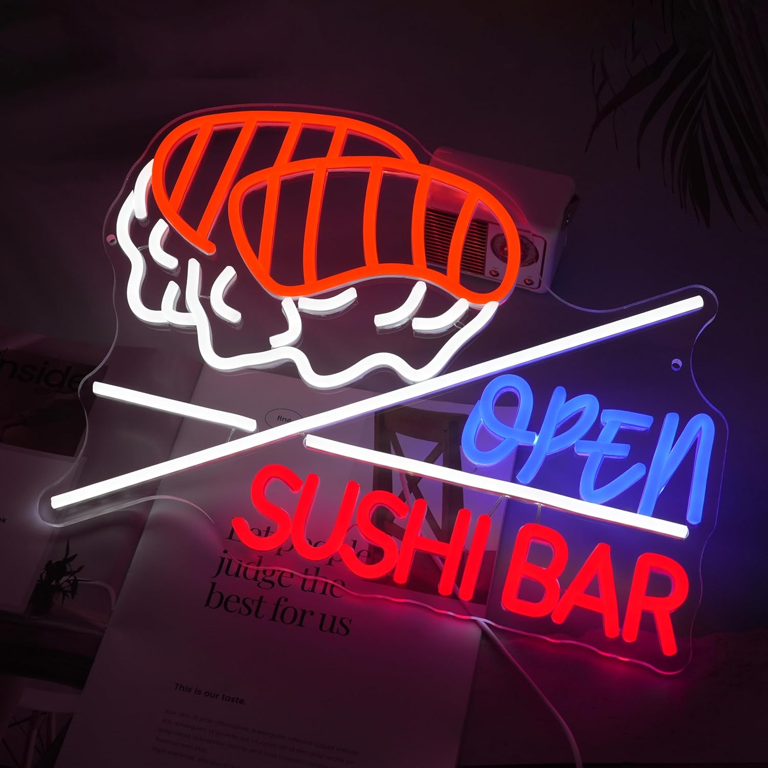 LISIGNVE Sushi Bar Open Neon Sign Led Open Sign for Wall Decor Sushi Bar Neon Light for Japanese Restaurant Shop Snack Food Street (16.5 * 12.6 Inch)