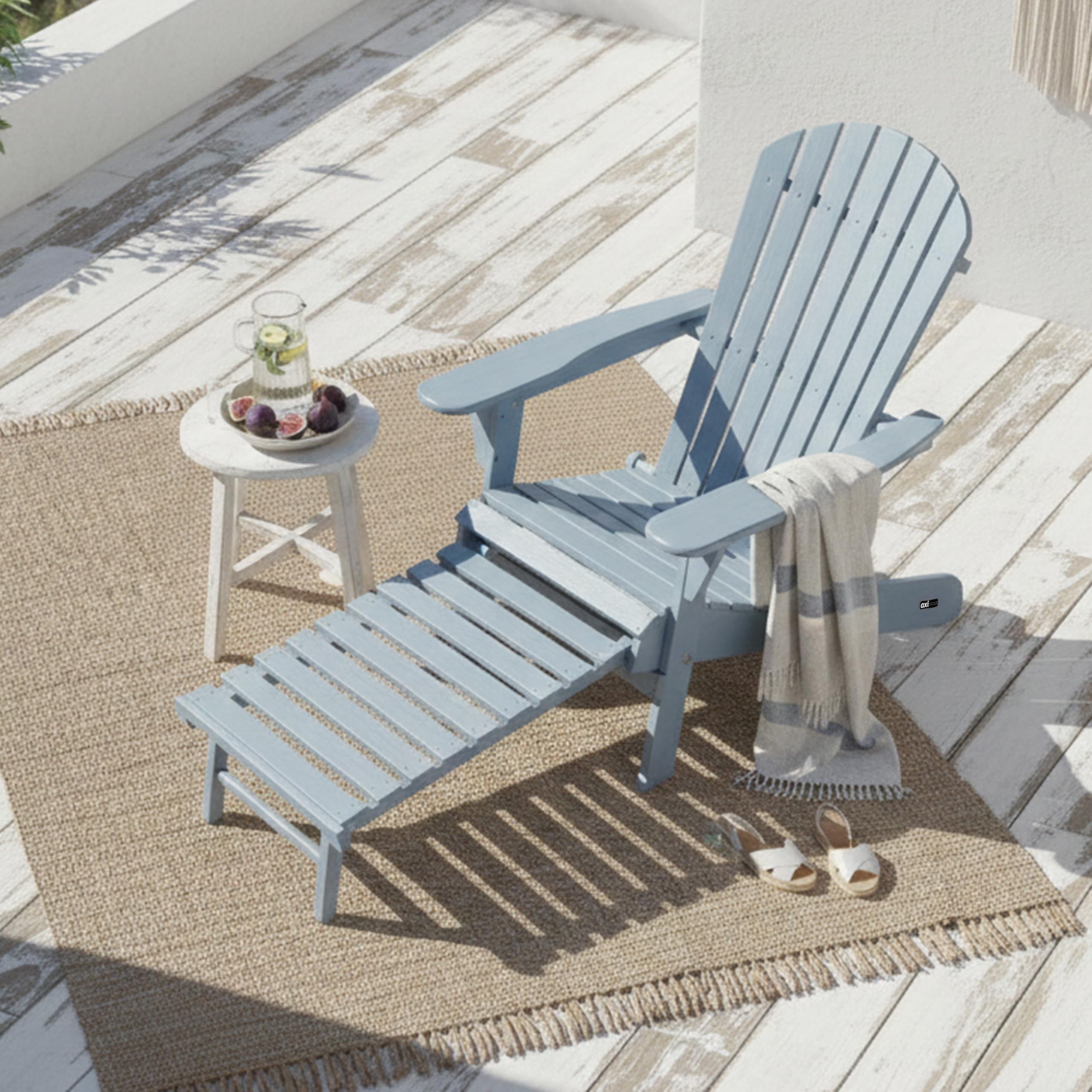 AXI Alexa Adirondackstuhl mit Fußteil, Klappbar in Warmes Grau | Gartenstuhl/Loungestuhl/Adirondack Stuhl / 100% Hemlockholz für 1 Person mit Armlehnen & hoher Rückenlehne | 147 x 78,5 x 89 cm
