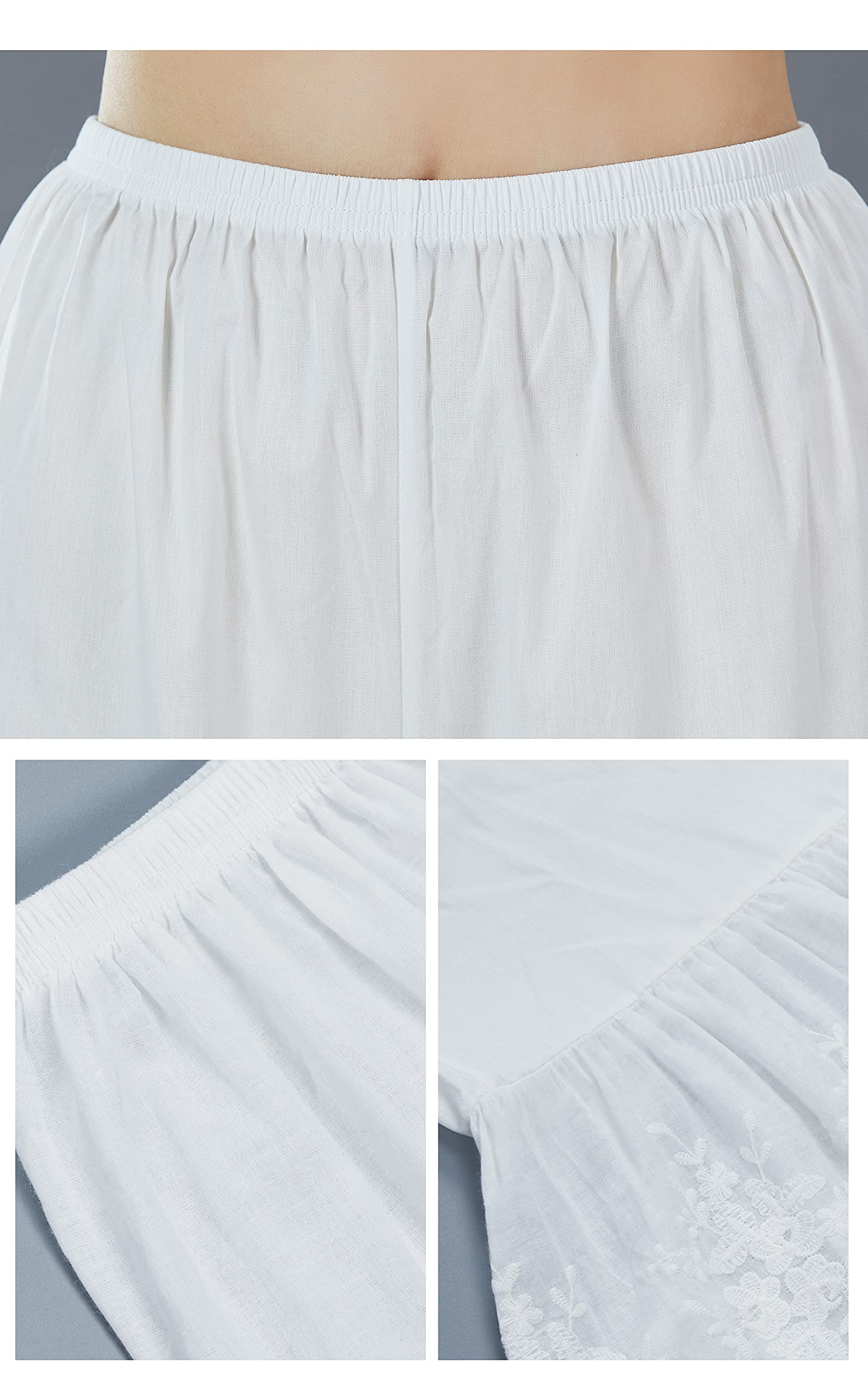 EAUTELICATE Capri Pantalon De Pyjama Femme Été Jupon sous-Jupe en 100% Coton Vintage Pantacourt Longue Ample Évasé à La Maison avec Dentelle Ivoire Crème