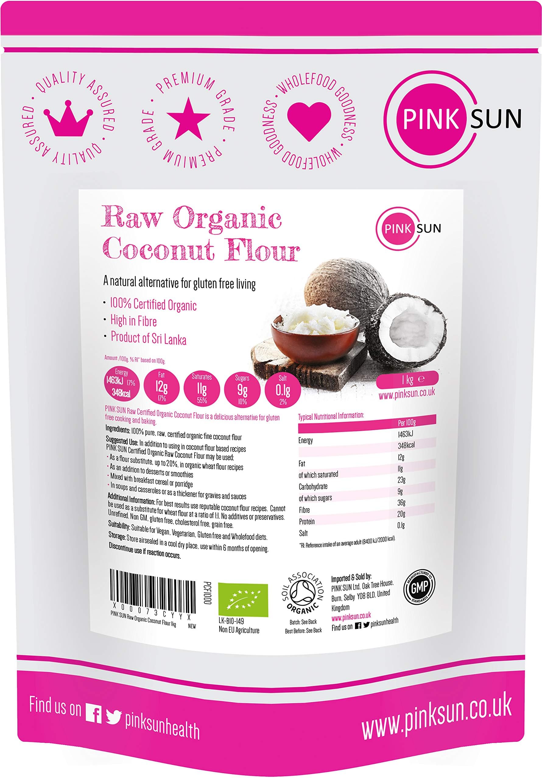 Raw Organic Coconut Flour 1kg (or 2kg 3kg or 5kg) Fine Gluten Free Ground Baking Flour Low Carb High Fibre Bread Making Unsweetened Vegetarian Vegan Non GM 1000g Bulk Buy