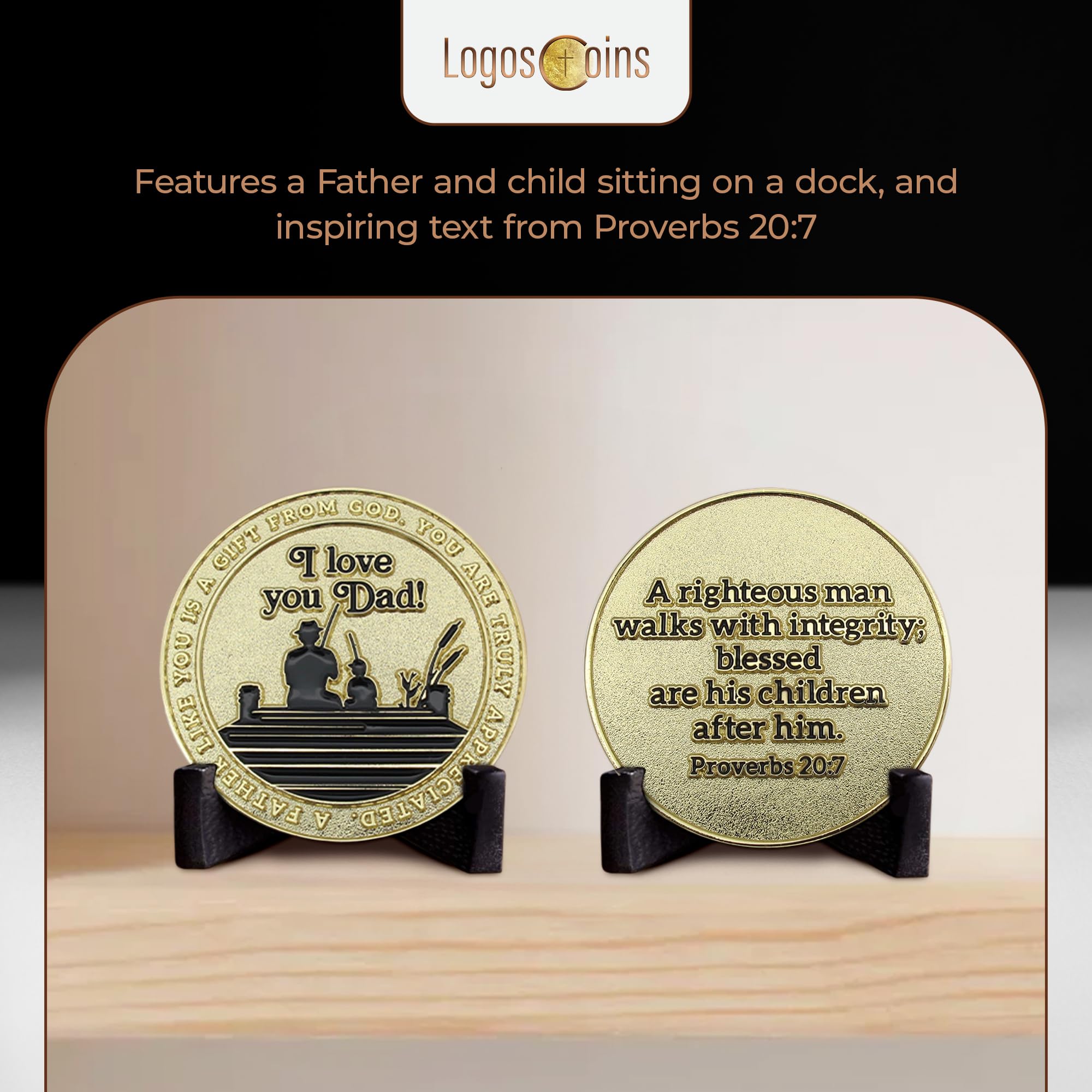 父のコイン3個、I Love You Dad Token of  Appreciation、ゴールドメッキチャレンジコイン、箴言20:7ポケットコイン男性向けギフト、娘、息子、妻からの父親やおじいさんへのユニークなギフトアイデア。