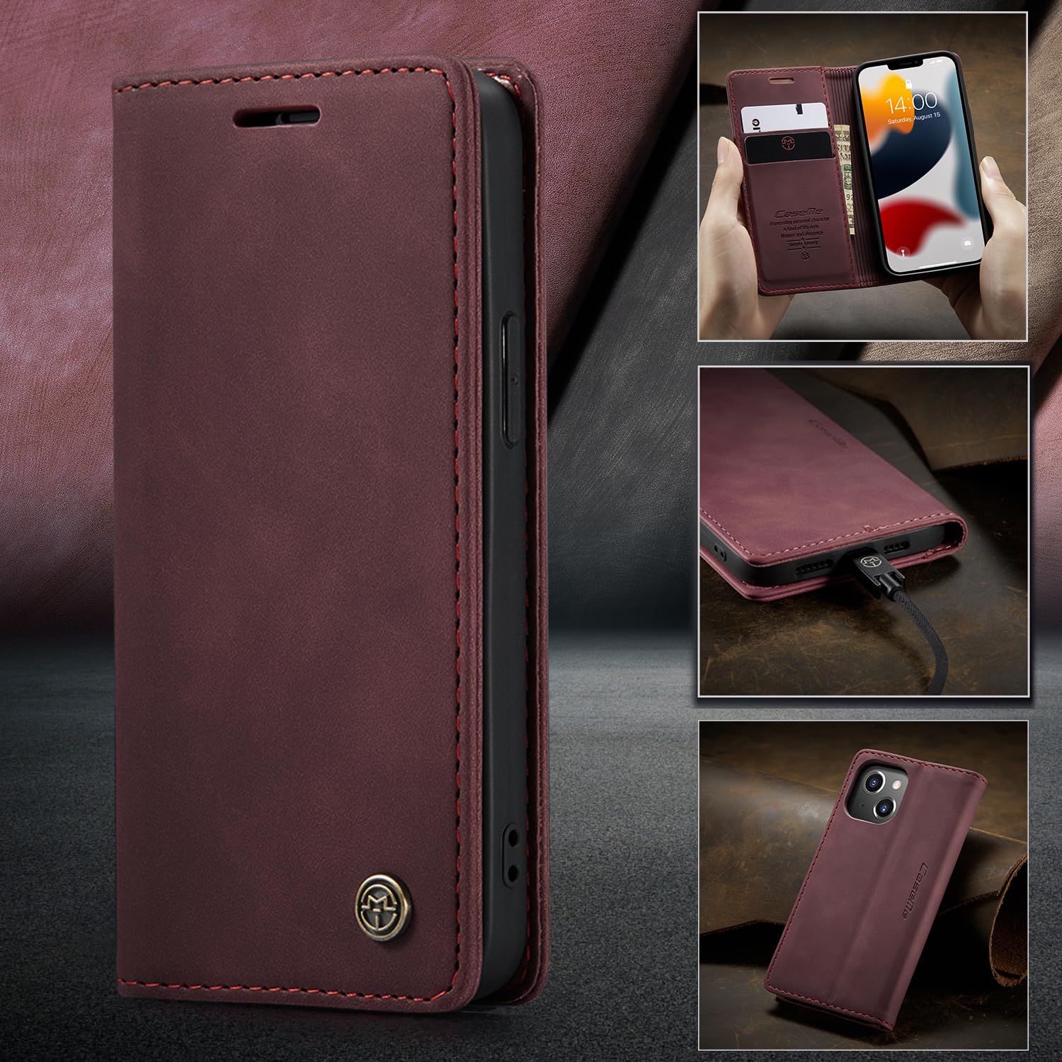 Apple iPhone 13 Mini - Burned Red Leren Portemonnee Hoesje - Hoezenspecialist.nl