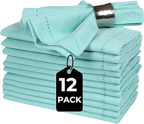 Miniatura 2 de Juego de 12 servilletas de tela de algodón, 20 x 20 pulgadas, doble vainica, color verde aguamarina, lavables a máquina, para bodas y uso diario