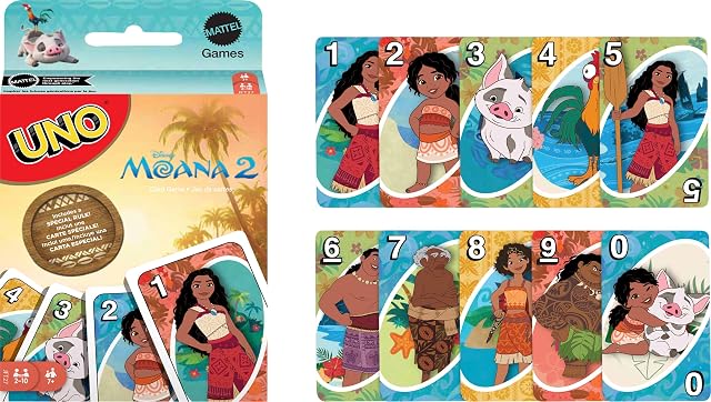 Foto 5 de 6 de Mattel Games UNO Disney Moana 2 - Juego de cartas para niños, adultos y familia con baraja y regla especial…