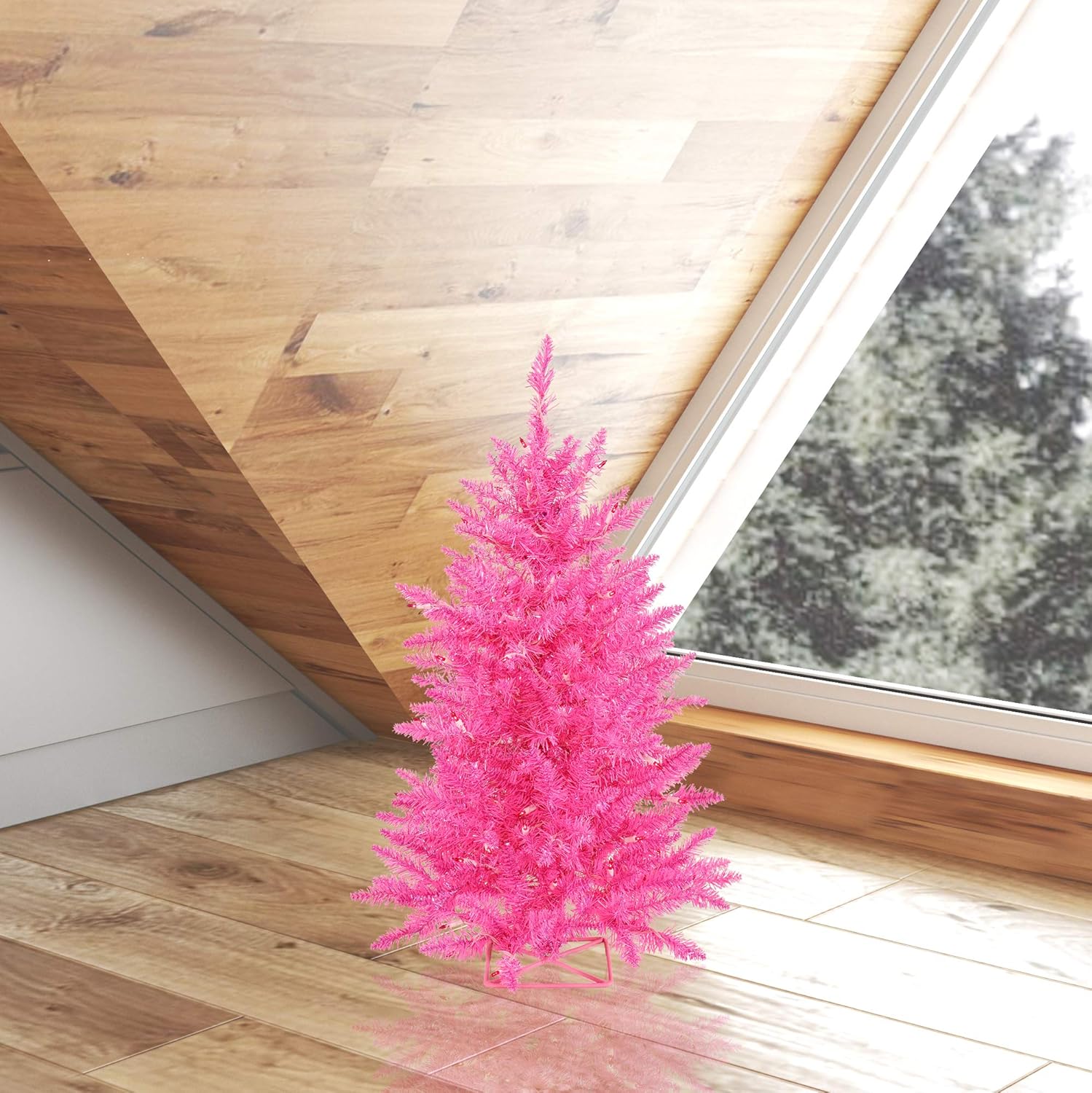 Vickerman 2' Hot Pink Artificial Christmas Tree, Pink Dura-lit LED Lights - Faux Christmas Tree - Seasonal Indoor Home Decor