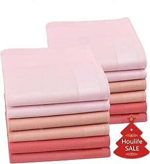 HOULIFE Men Ladies Solid Color Handkerchiefs 100% 60S Combed Cotton Soft Coloured Hankies for Dad Grandad Women Wedding, 6/9/12 Pieces, 40x40cm/16x16’’