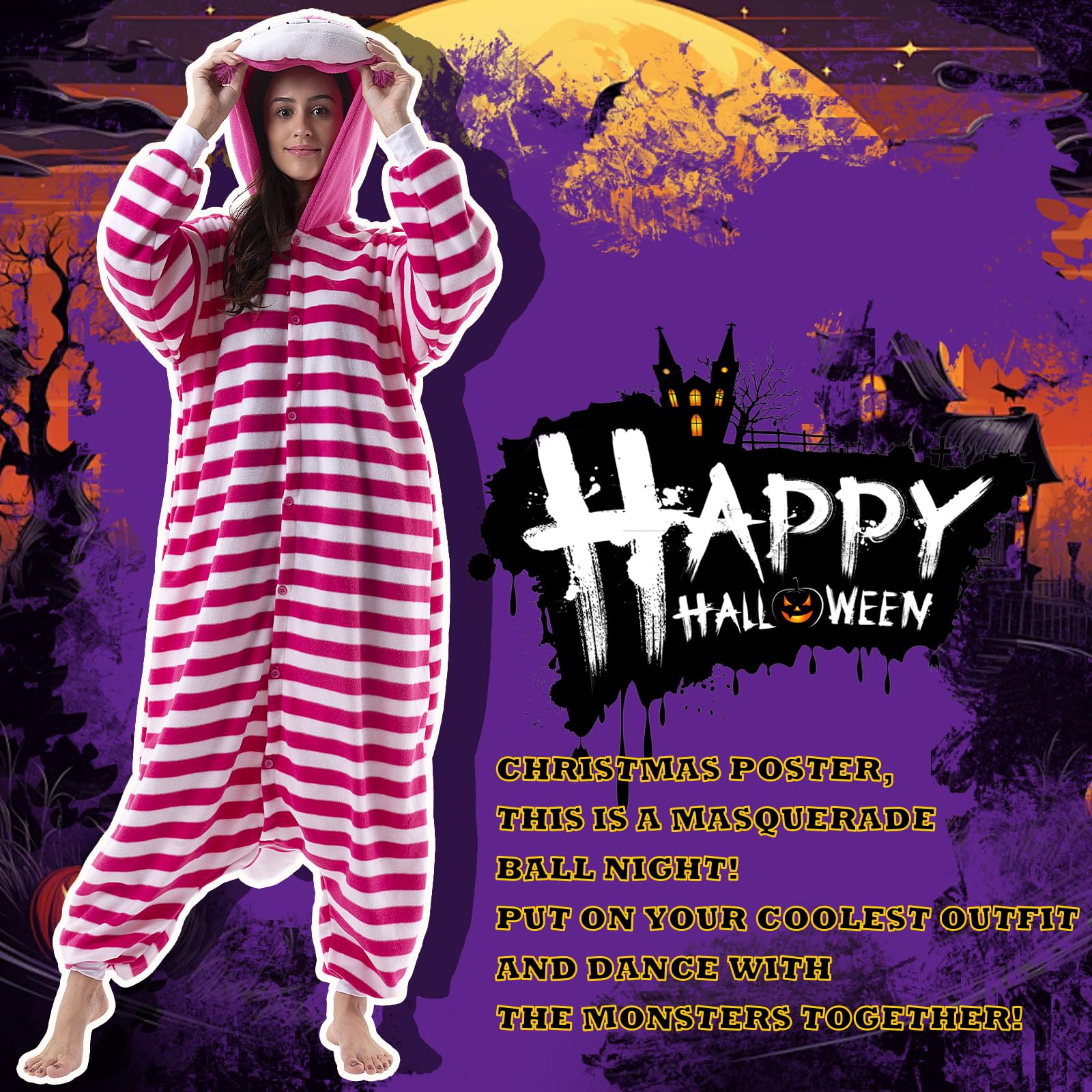 Beauty Shine Unisex Adult Onesie One Piece Pajamas Cosplay Cartoon Costume Halloween Christmas Sleepwear Jumpsuit Homewear: Large Cheshire Cat
