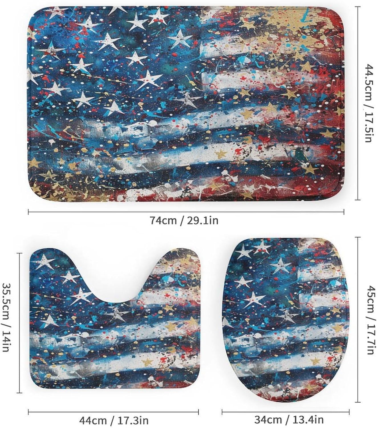 4 Pcs Shower Curtain Set American Flag with Fireworks Bathroom Shower Curtain Set with Rugs Patriotic July 4th Bathroom Decor Set with Accessories for Bathroom Decor Set 72inch X 72inch