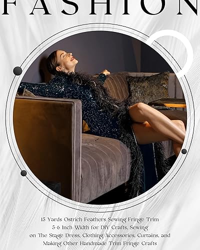 Miniatura 5 de Jexine Plumas de avestruz con flecos de costura a granel de 5 a 6 pulgadas de ancho para manualidades, vestidos de costura, accesorios de ropa,