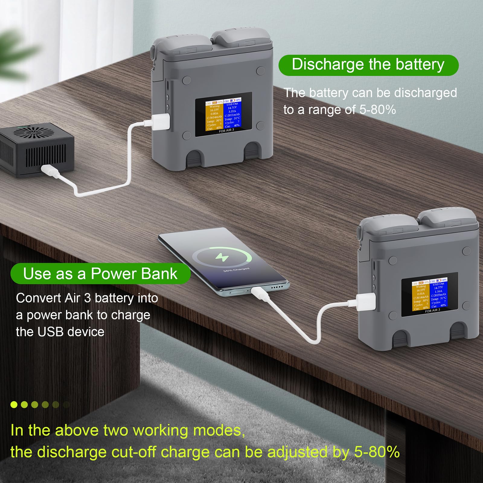 Hub szybkiego ładowania akumulatora do koncentratora ładowania Air 2 Slot 3 zasilanie bateryjne 5V-5A (prawie) USB 5V3A