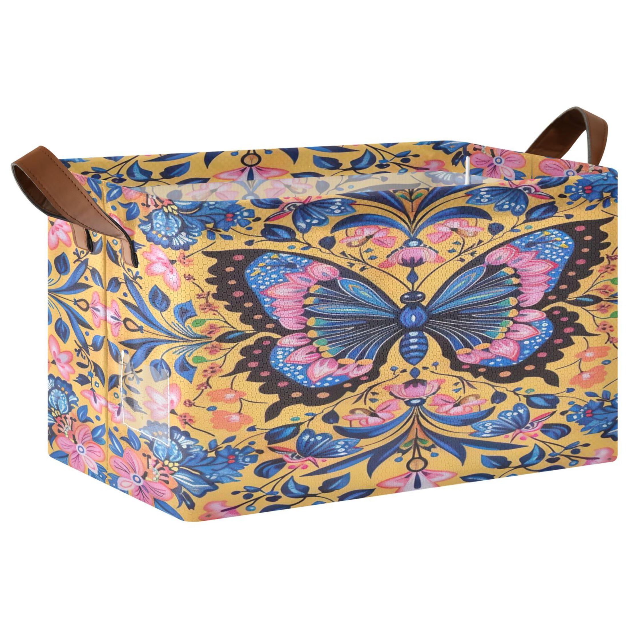 Kutsu Foldable Storage Basket Mandala Collapsible Storage Bin with Handles for Shelves, Rectangle Basket for Home Nursery Decor, 16.9x11.4x10 in