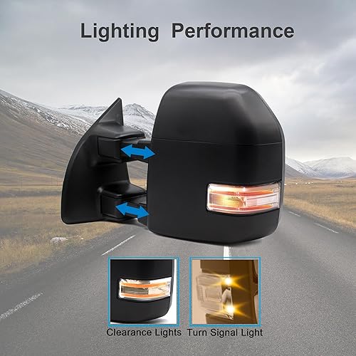 Miniatura 4 de Espejos de remolque aptos para 1999 2000 2001 2002 2003 2004 2005 2006 2007 F250 F350 F450 F550 Ford Super Duty Luz de señal de giro lámpara