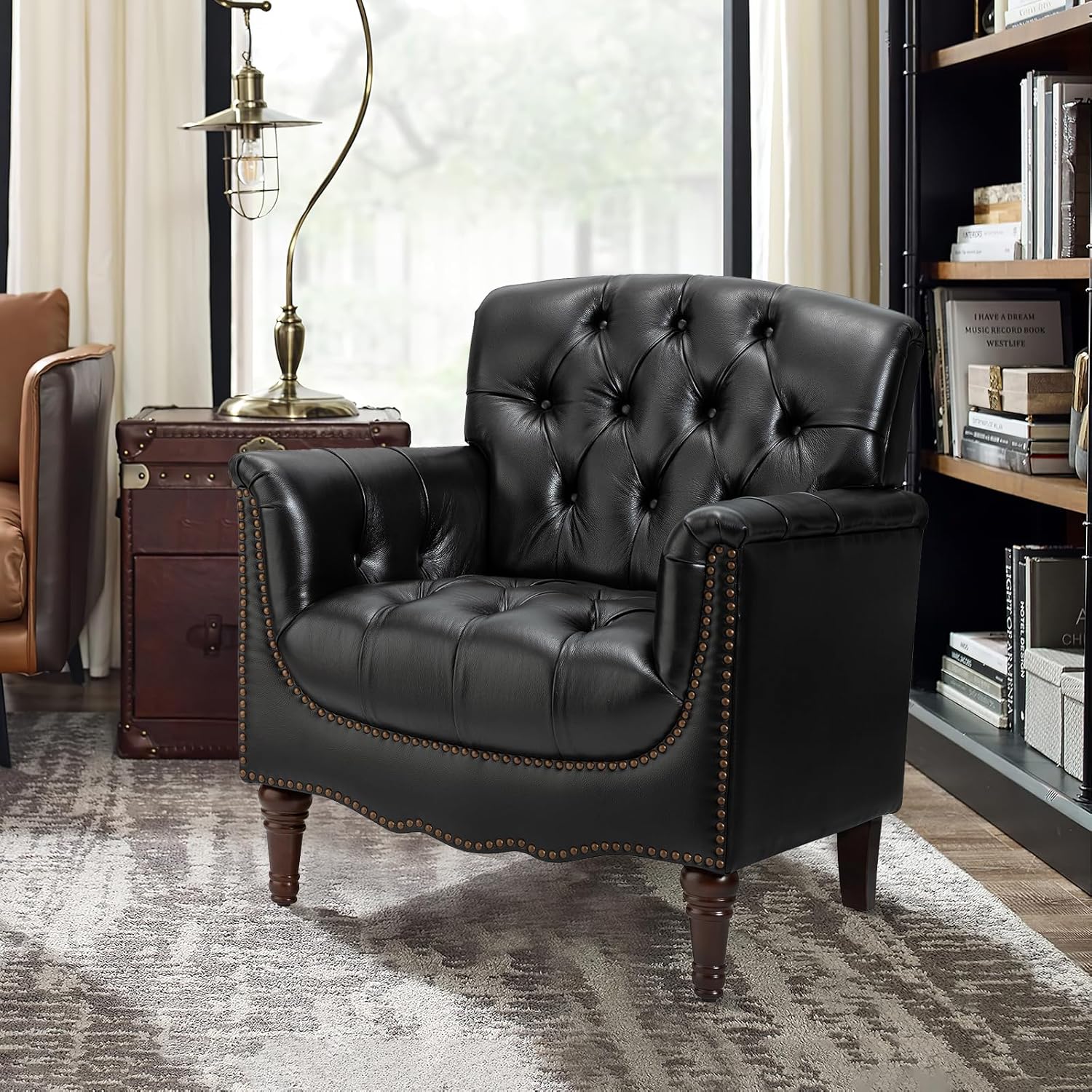 Amazon.com: HULALA HOME Genuine Leather Armchair, Contemporary Leather ...